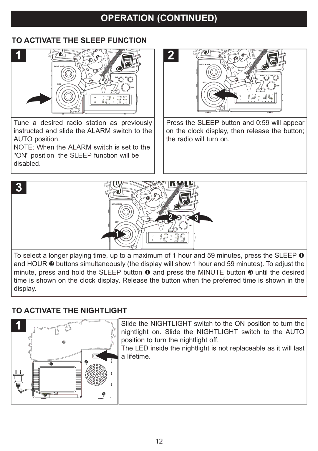 Emerson SB816 owner manual To Activate the Sleep Function, To Activate the Nightlight 