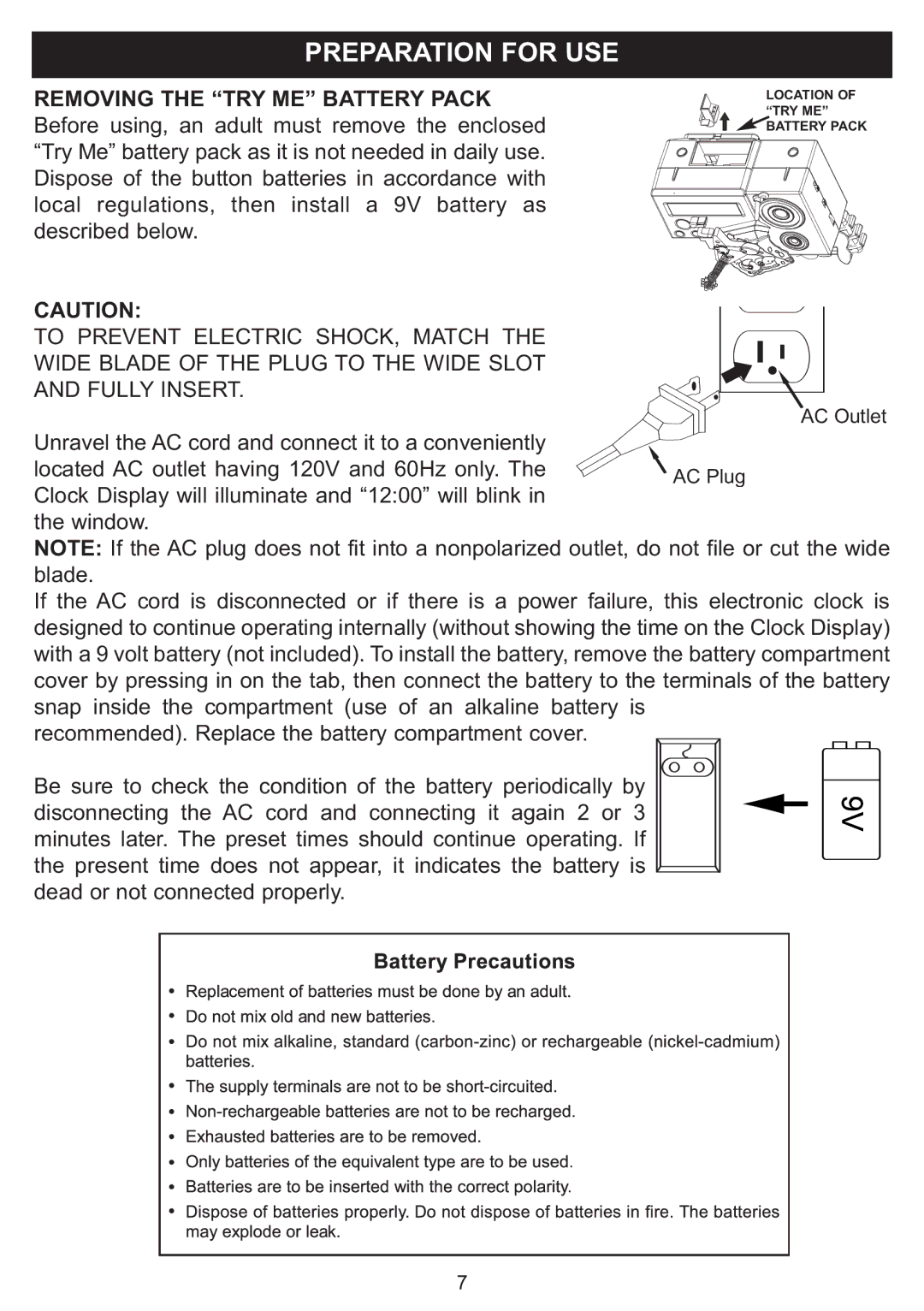 Emerson SB816 owner manual AC Plug, Preparation for USE 