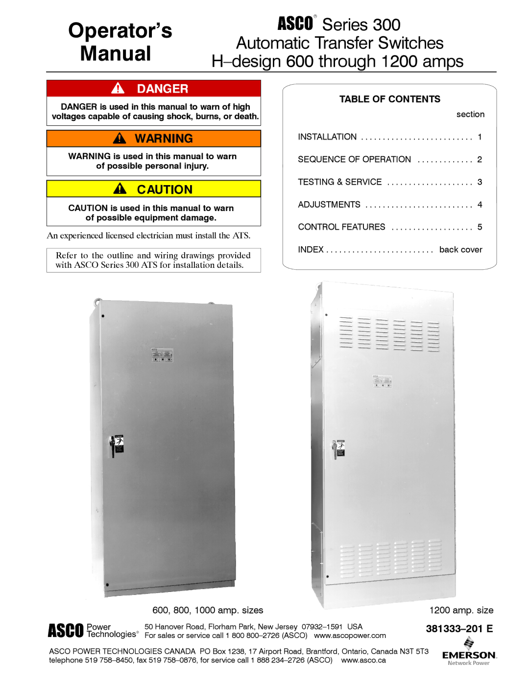 Emerson Series 300 manual Operator’s Manual 