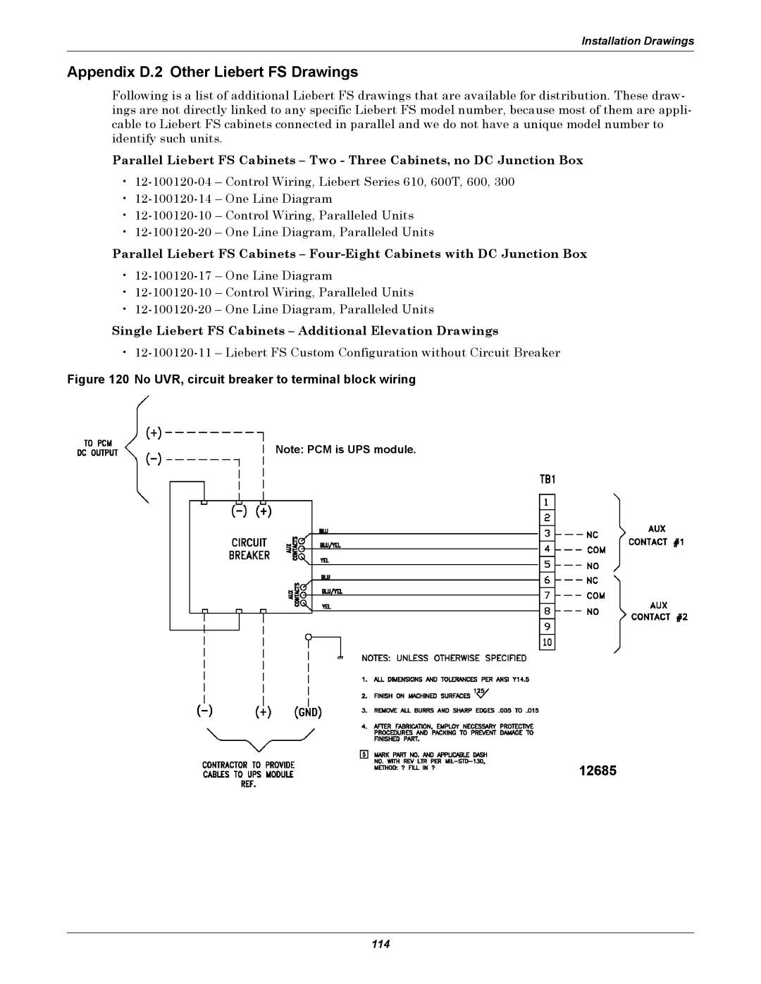 Emerson SERIES 600T, Series 600 Appendix D.2 Other Liebert FS Drawings, No UVR, circuit breaker to terminal block wiring 