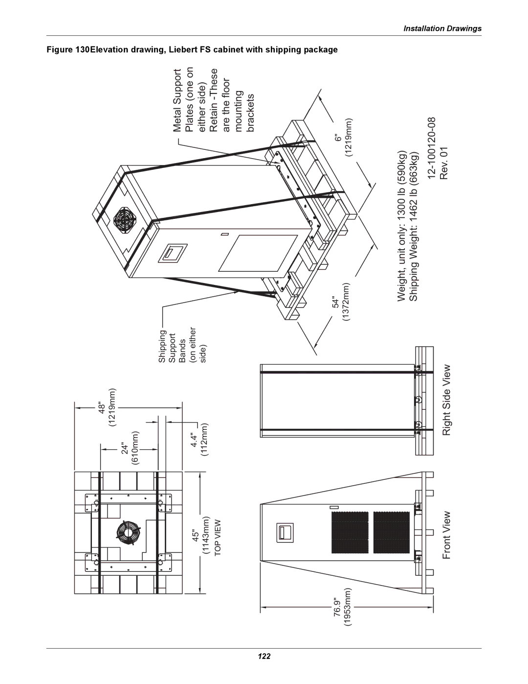 Emerson SERIES 600T, Series 600 user manual Elevation drawing, Liebert FS cabinet with shipping package 