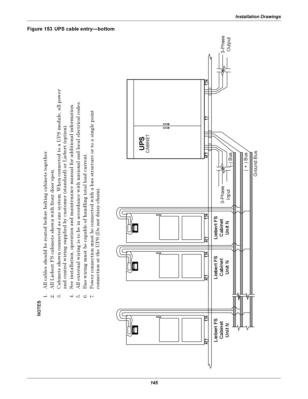 Emerson Series 600, SERIES 600T UPS cable entry-bottom, Liebert FS Cabinet Phase Unit N Input Bus + Bus Ground Bus 