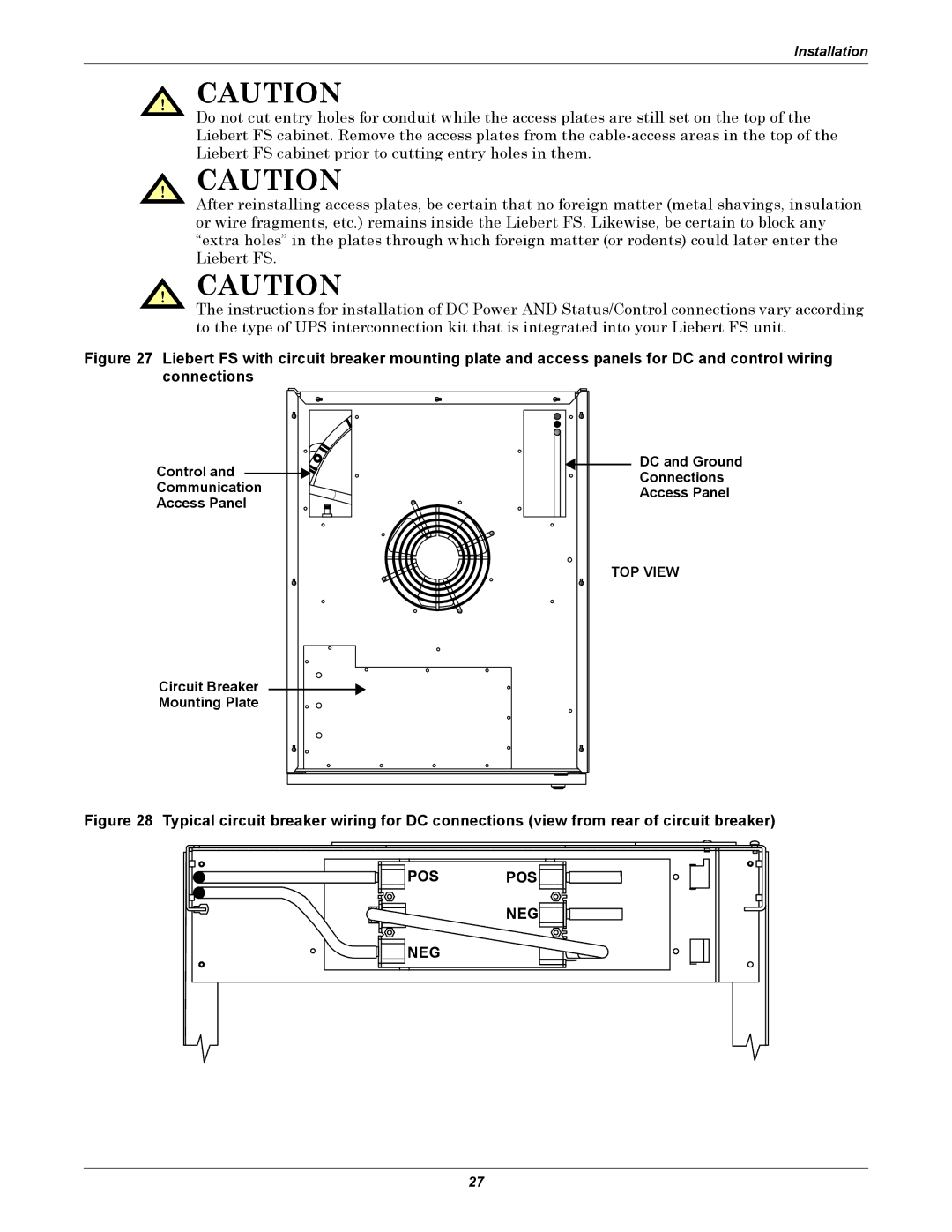 Emerson Series 600 user manual Control DC and Ground Connections Communication Access Panel, Circuit Breaker Mounting Plate 