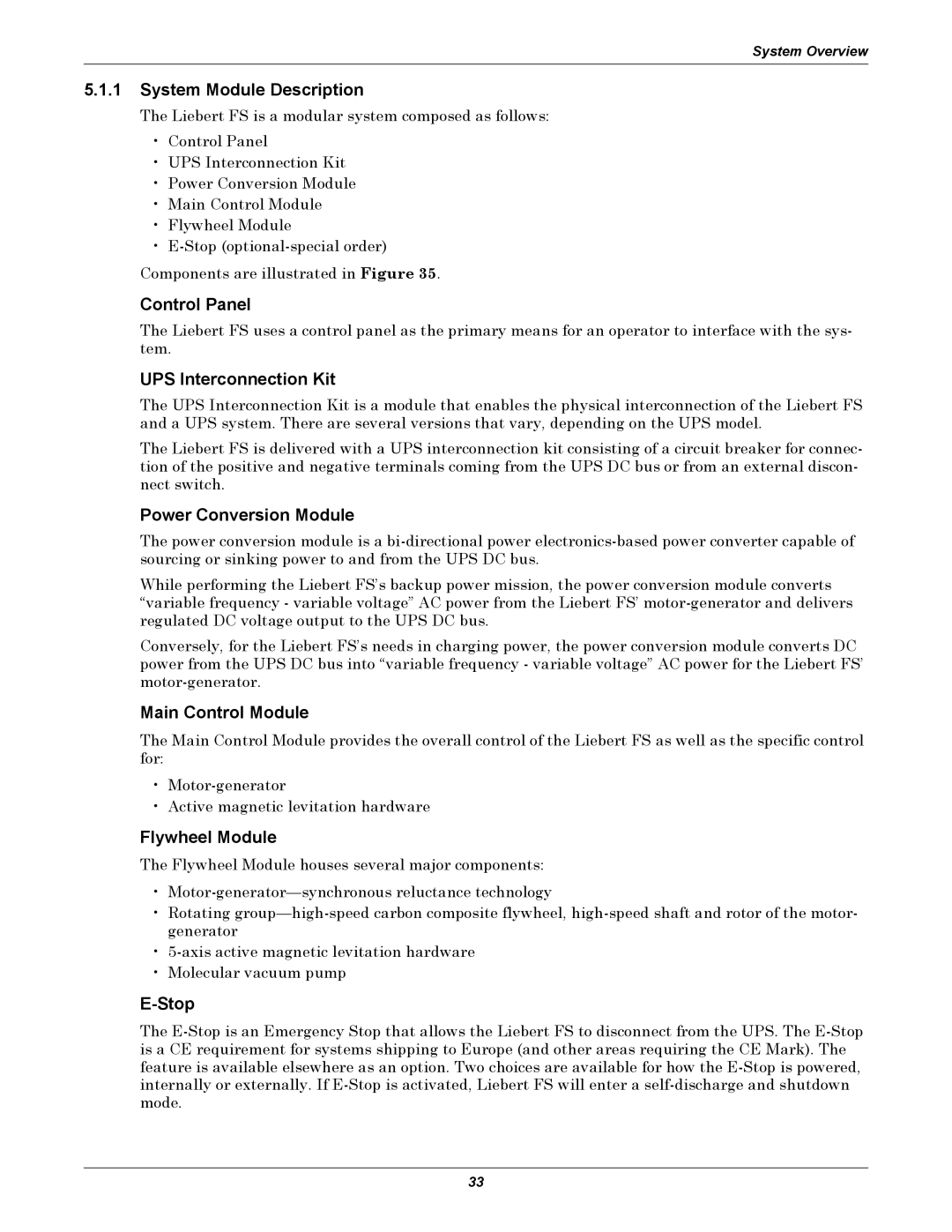 Emerson Series 600 System Module Description, Control Panel, UPS Interconnection Kit, Power Conversion Module, Stop 