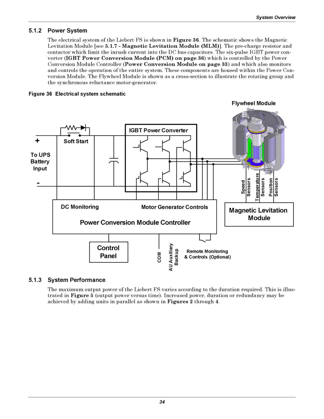 Emerson SERIES 600T Power System, System Performance, Electrical system schematic Flywheel Module, Battery Input 