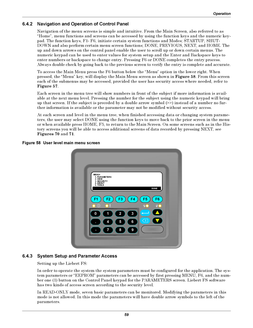 Emerson Series 600, SERIES 600T user manual Navigation and Operation of Control Panel, System Setup and Parameter Access 