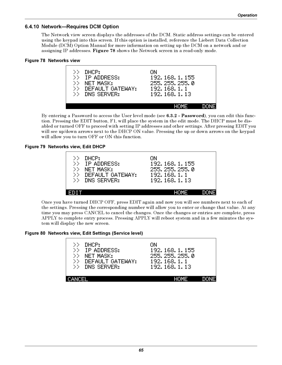 Emerson Series 600, SERIES 600T user manual Network-Requires DCM Option, 192.168.1.155, 255.255.255.0, 192.168.1.13 