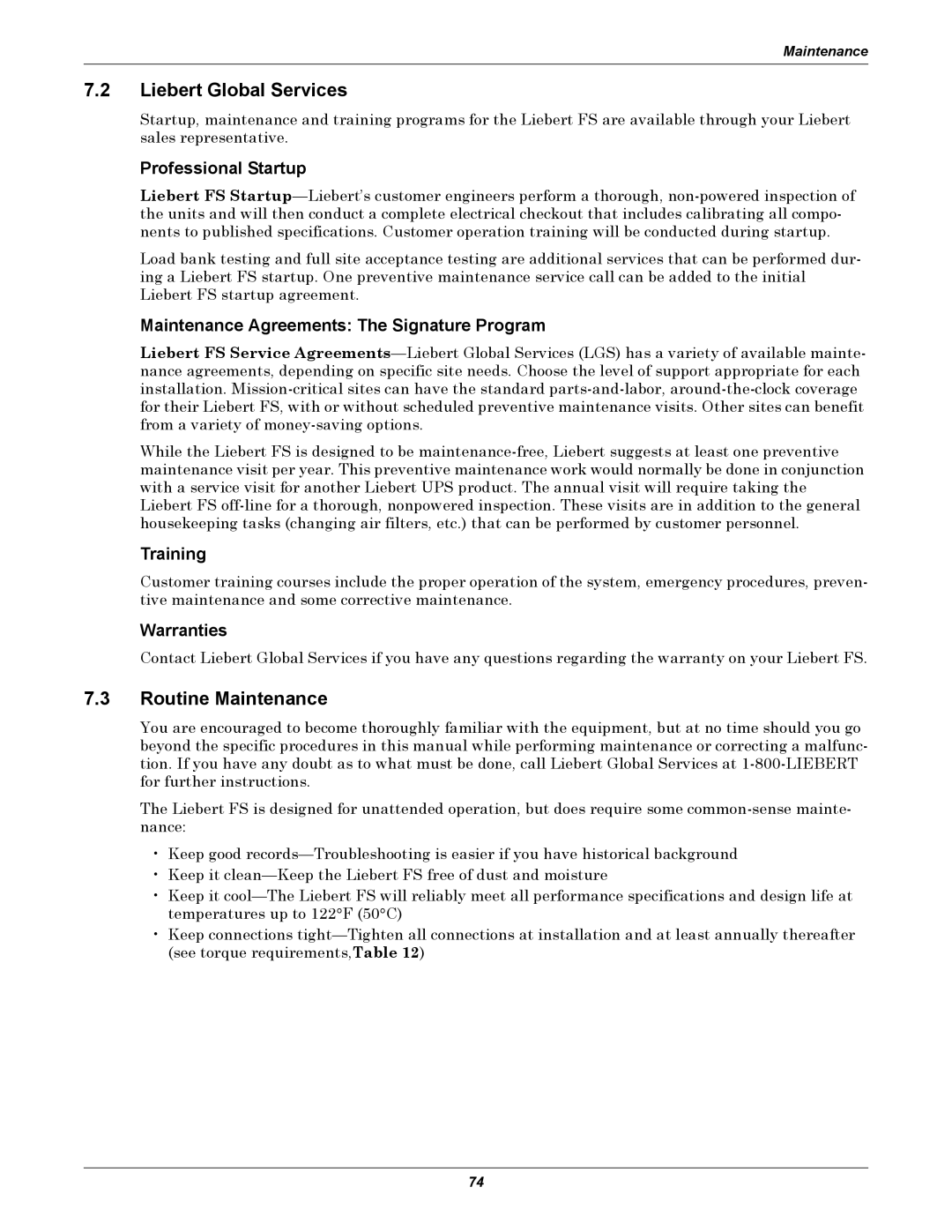 Emerson SERIES 600T, Series 600 user manual Liebert Global Services, Routine Maintenance 