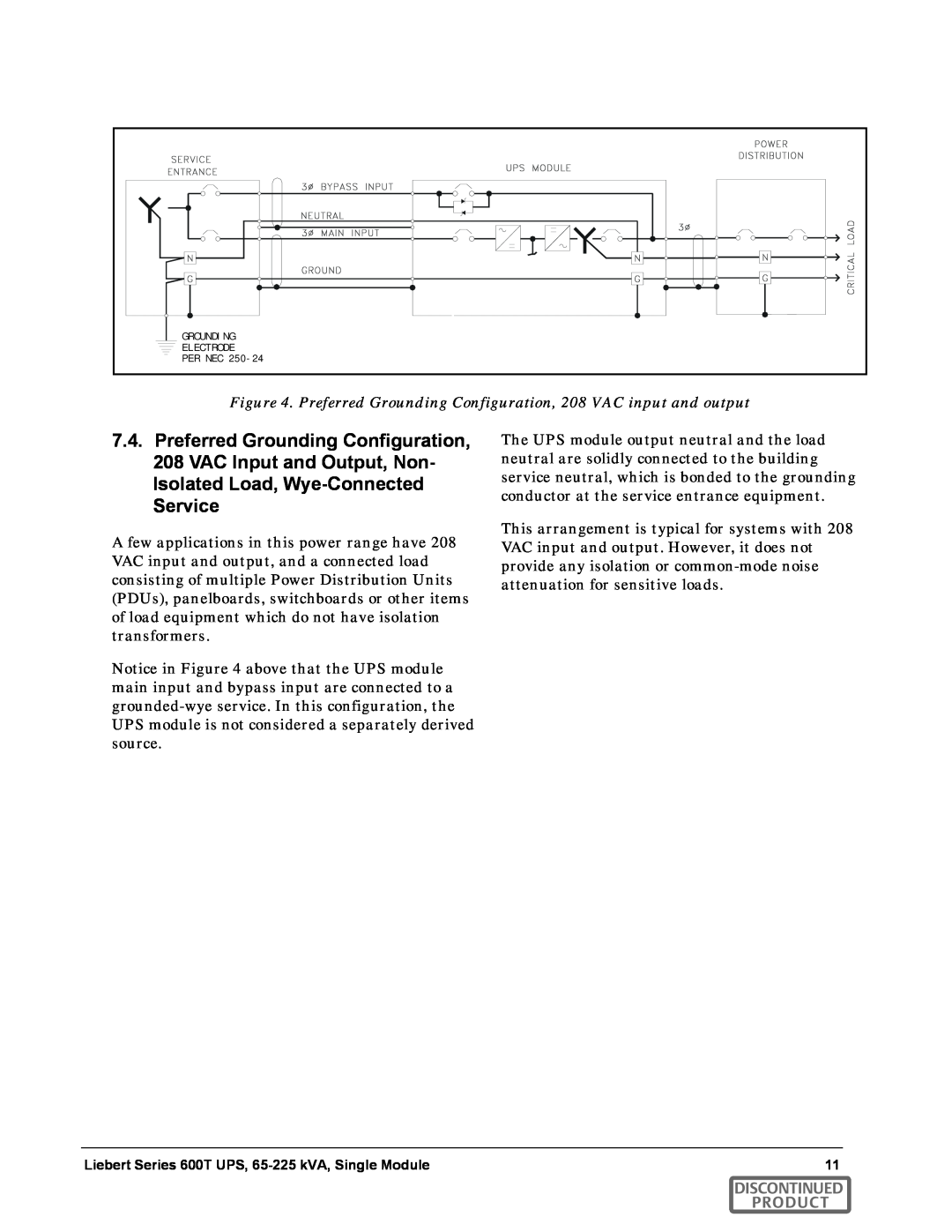 Emerson SERIES 600T manual Preferred Grounding Configuration, 208 VAC input and output, Product, Discontinued 