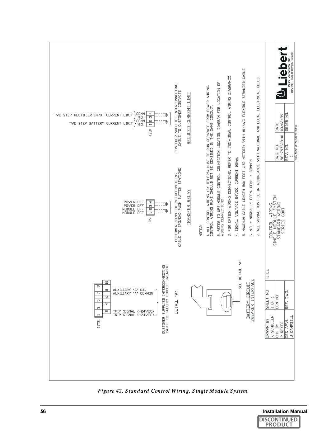 Emerson SERIES 600T manual Standard Control Wiring, Single Module System, Discontinued Product 
