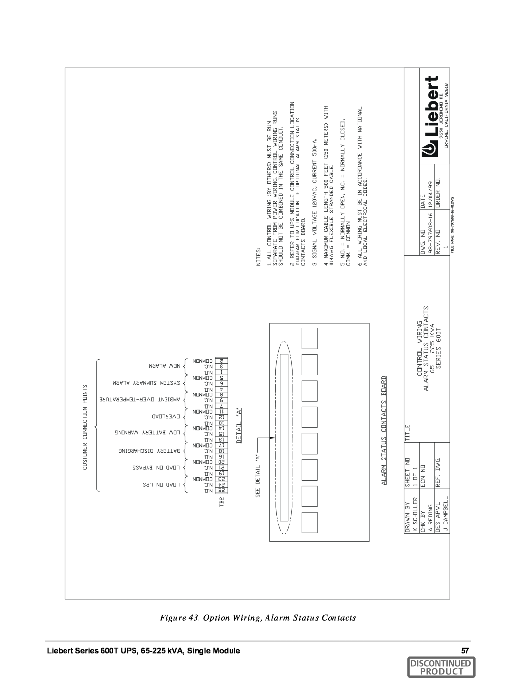 Emerson SERIES 600T manual Option Wiring, Alarm Status Contacts, Discontinued Product 
