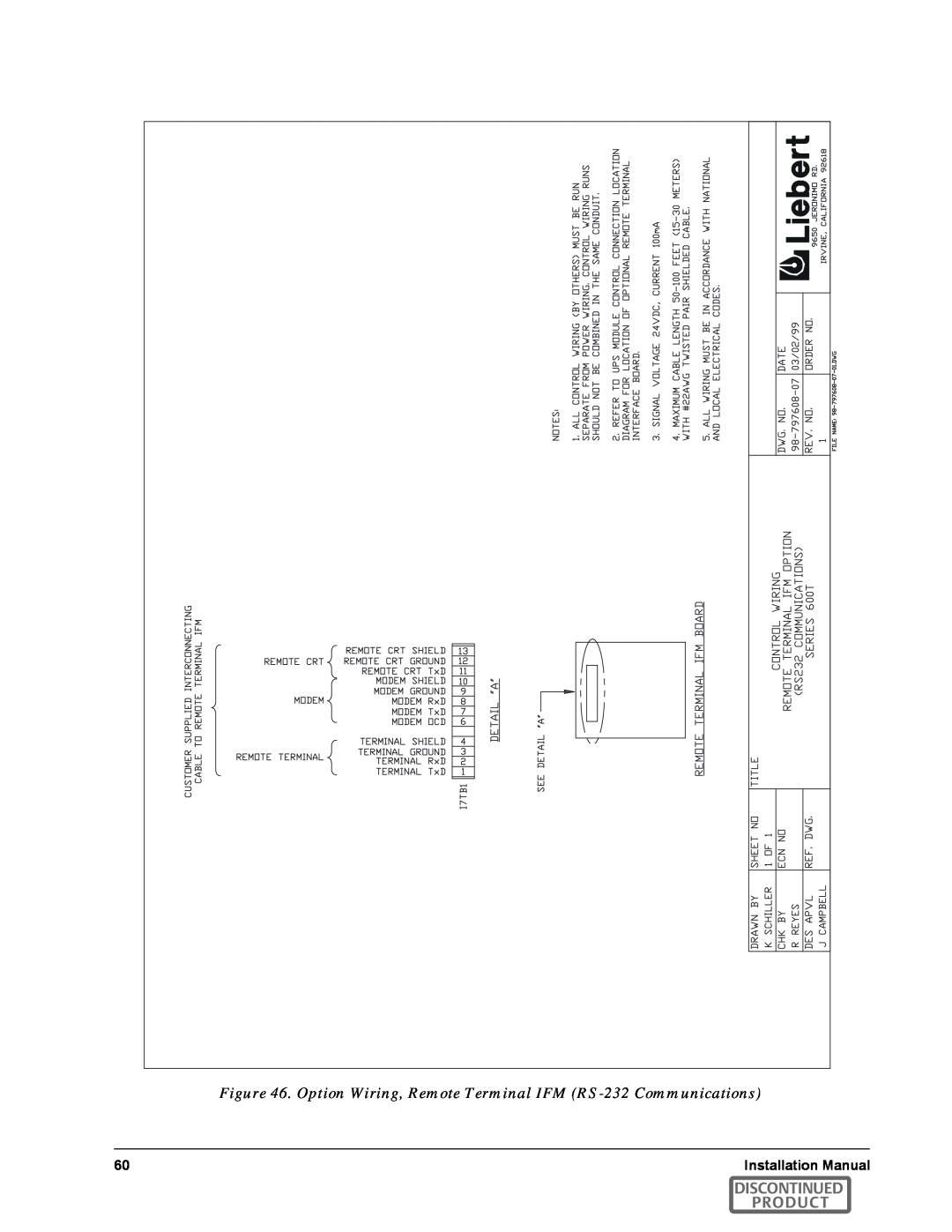 Emerson SERIES 600T manual Option Wiring, Remote Terminal IFM RS-232 Communications, Discontinued Product 