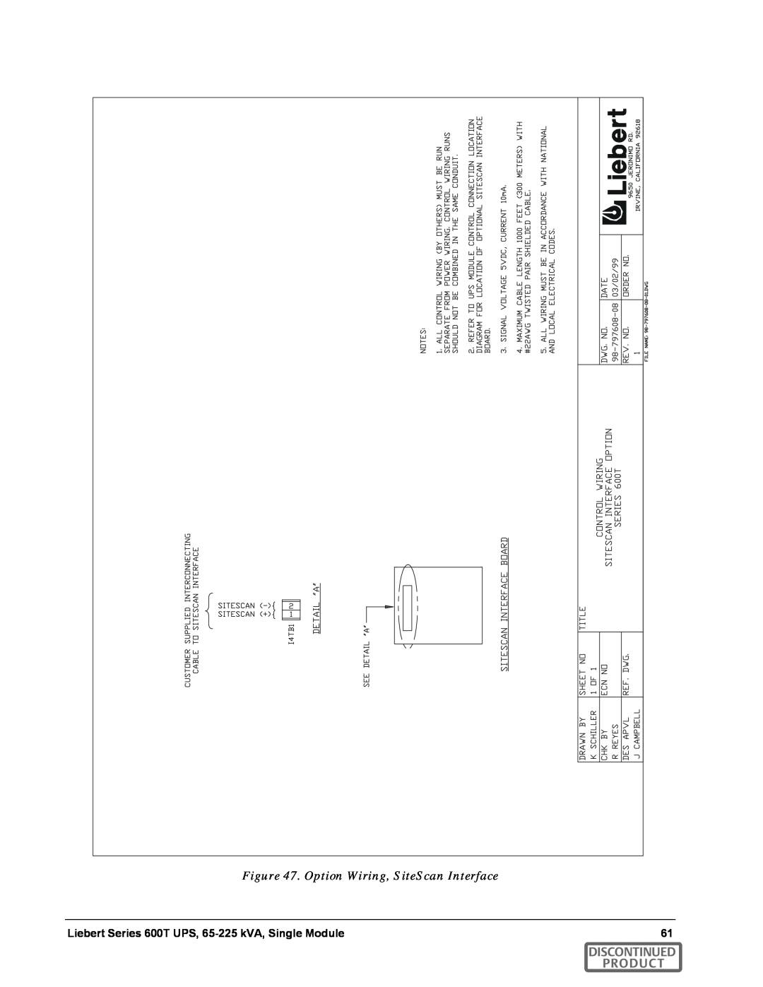 Emerson SERIES 600T manual Option Wiring, SiteScan Interface, Discontinued Product 