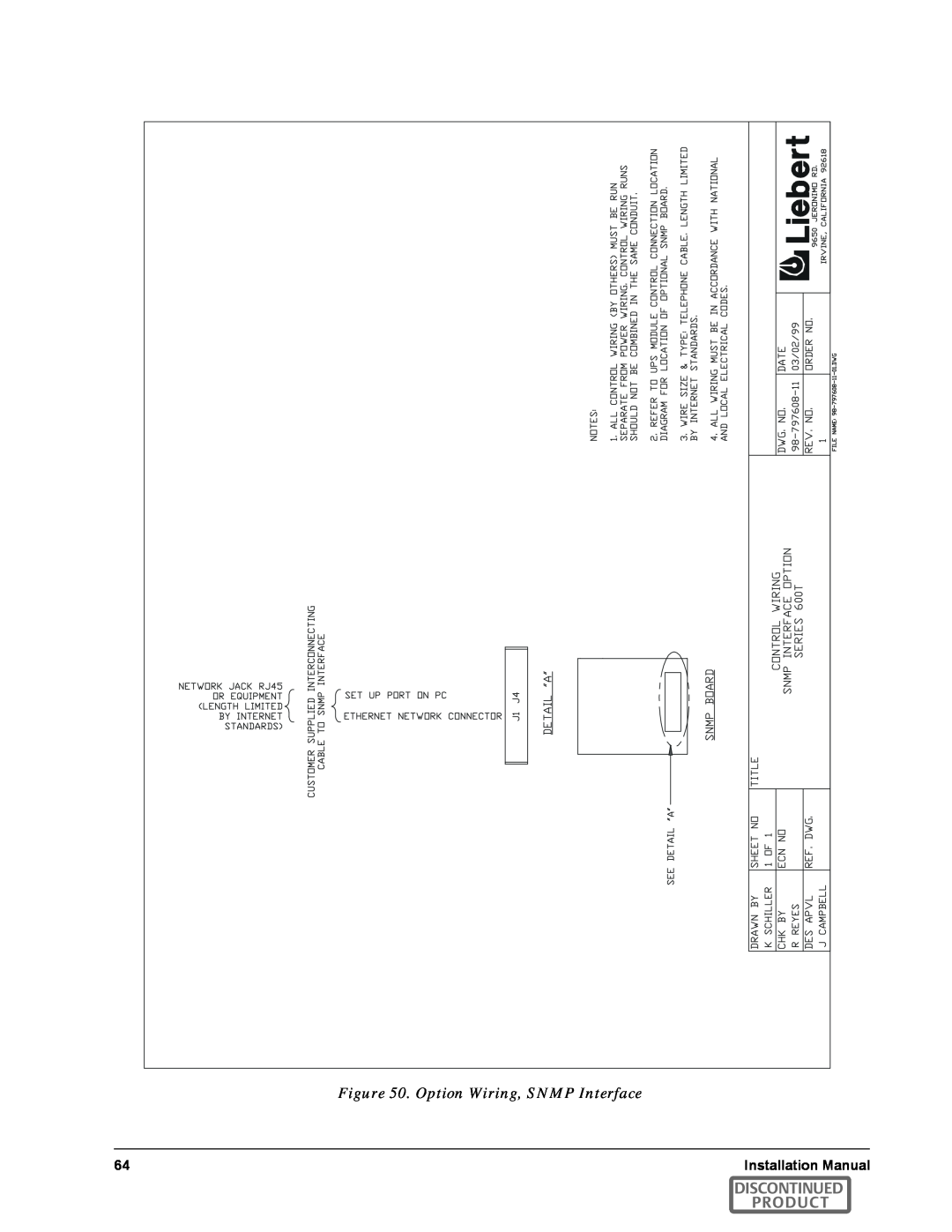Emerson SERIES 600T manual Option Wiring, SNMP Interface, Discontinued Product 