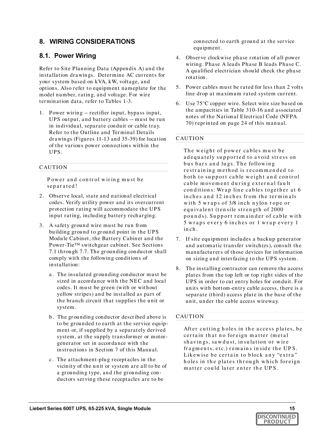 Emerson SERIES 600T manual Wiring Considerations, Power Wiring 