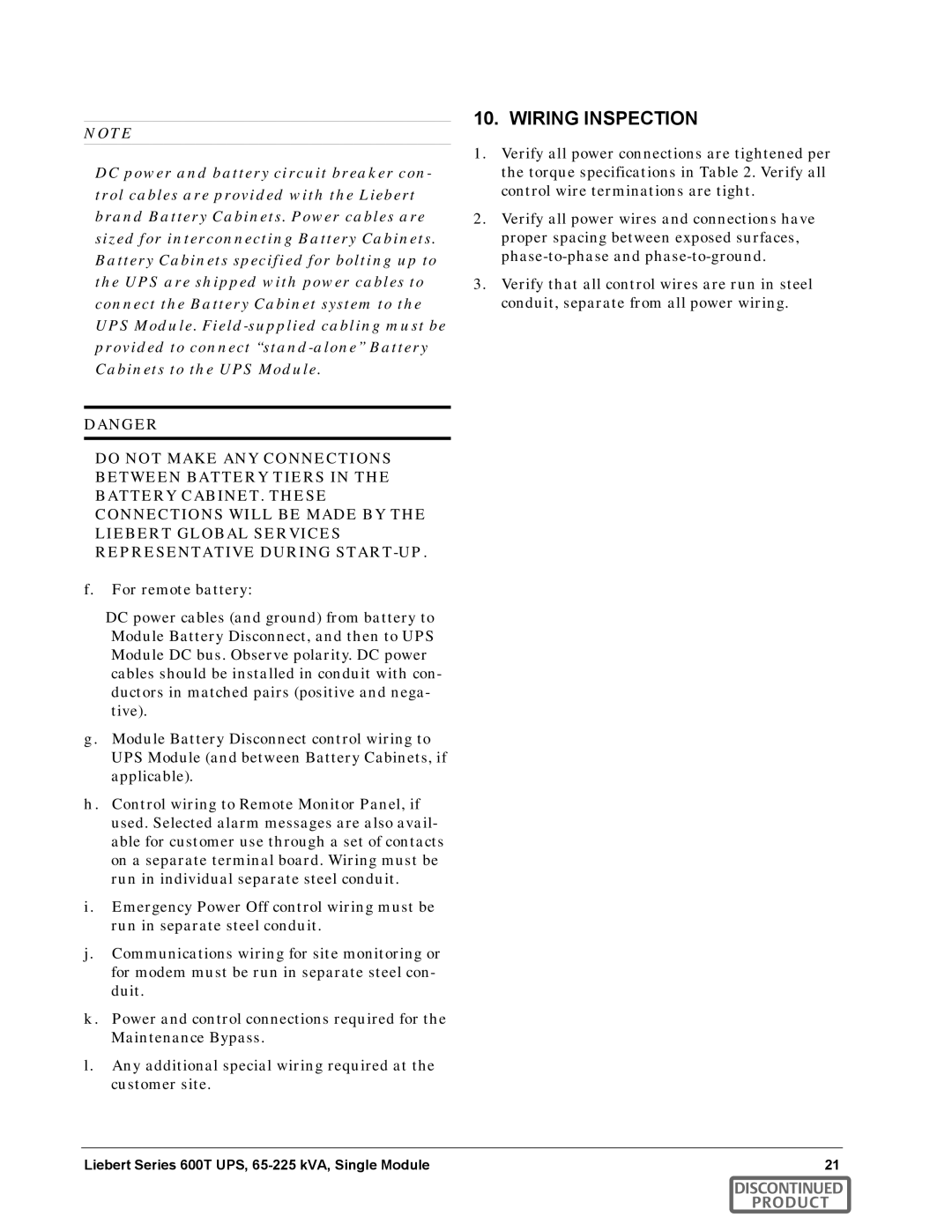 Emerson SERIES 600T manual Wiring Inspection 