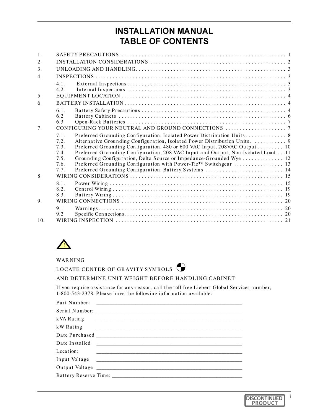 Emerson SERIES 600T manual Installation Manual Table of Contents 