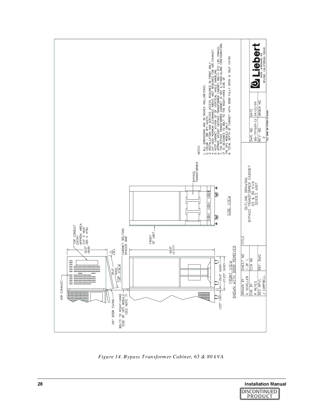 Emerson SERIES 600T manual Bypass Transformer Cabinet, 65 & 80 kVA 