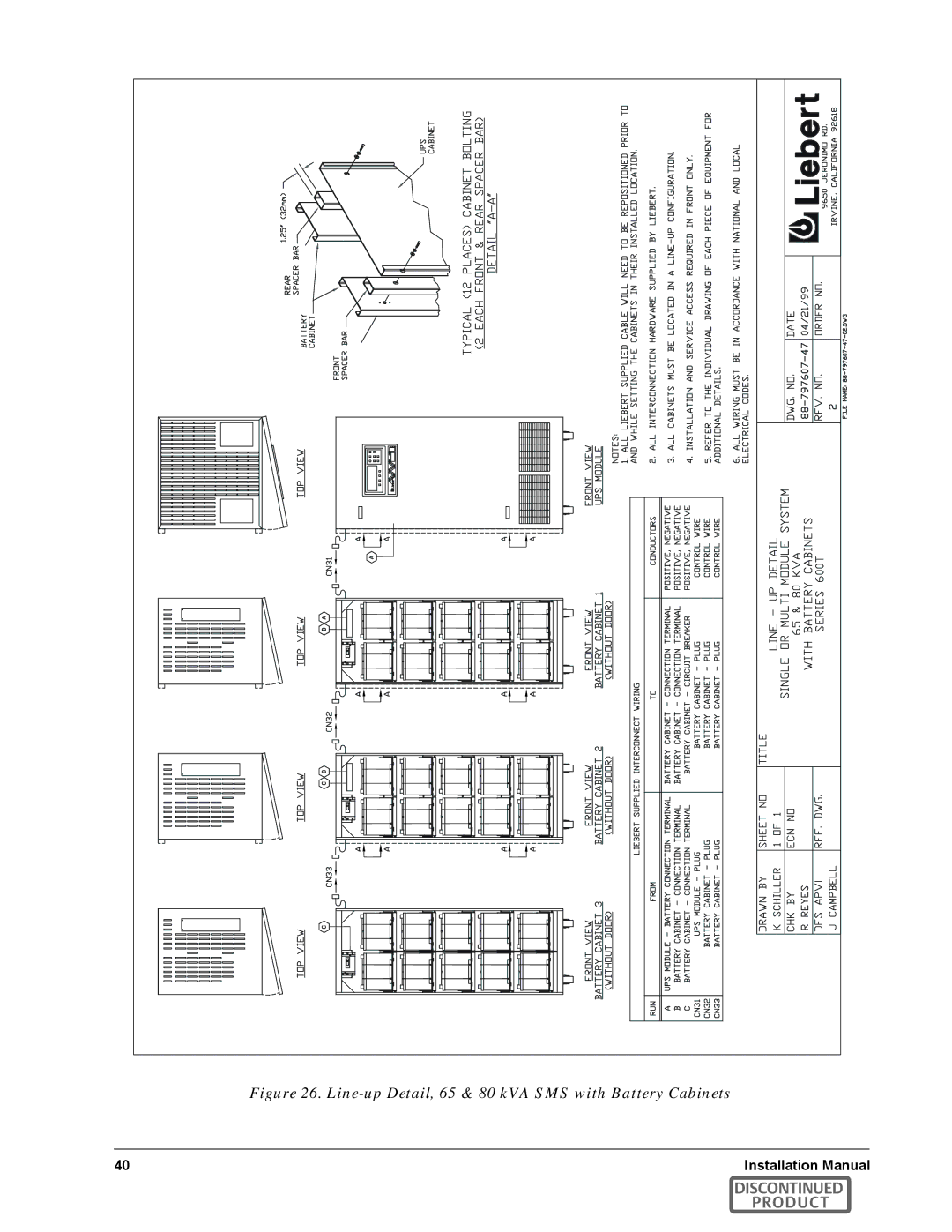 Emerson SERIES 600T manual Line-up Detail, 65 & 80 kVA SMS with Battery Cabinets 