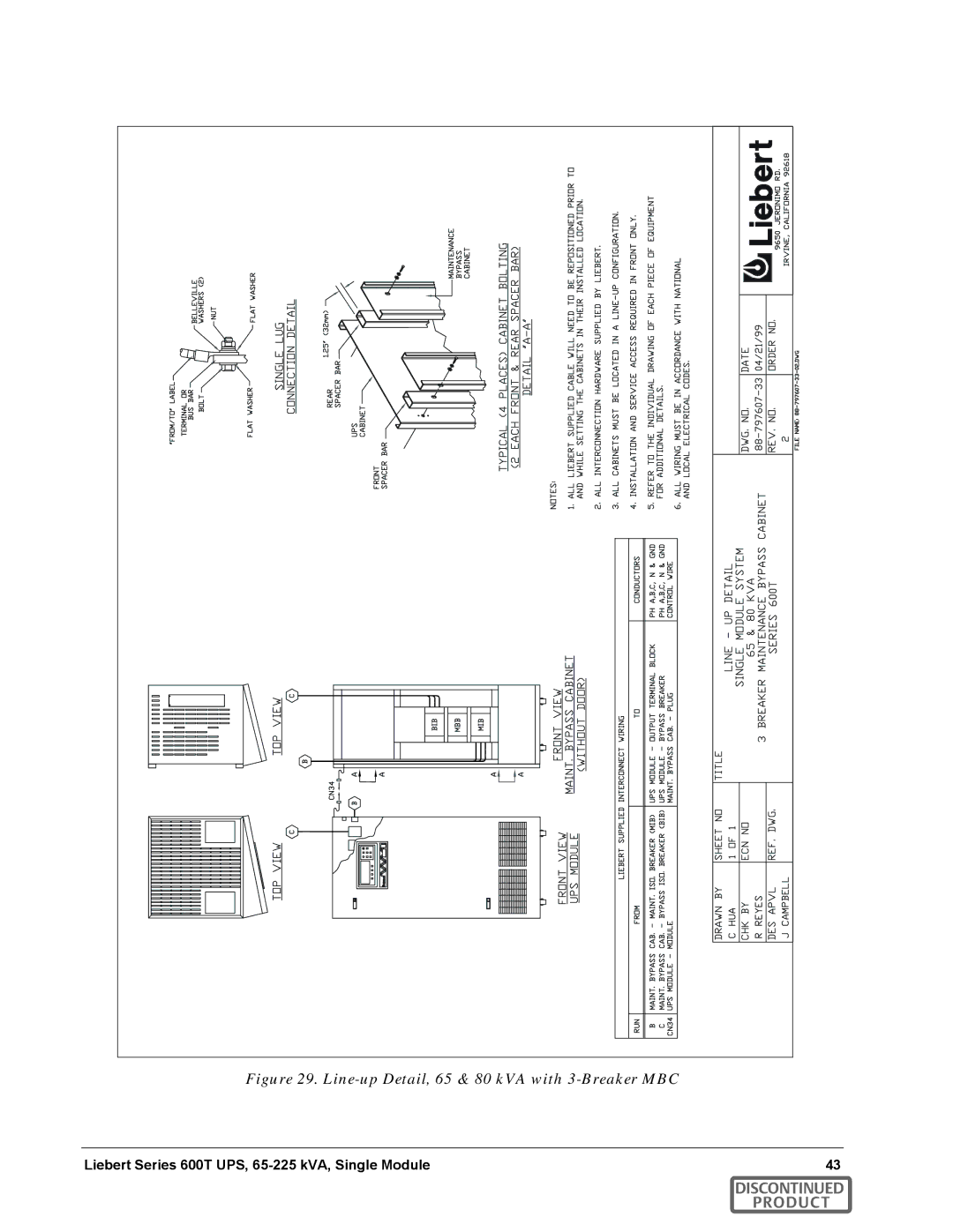 Emerson SERIES 600T manual Line-up Detail, 65 & 80 kVA with 3-Breaker MBC 