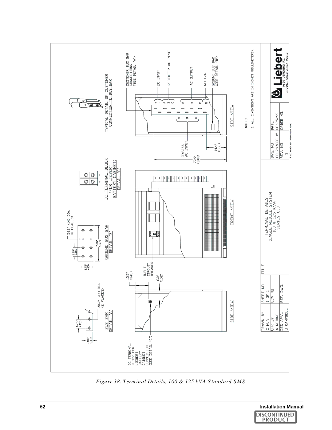 Emerson SERIES 600T manual Terminal Details, 100 & 125 kVA Standard SMS 