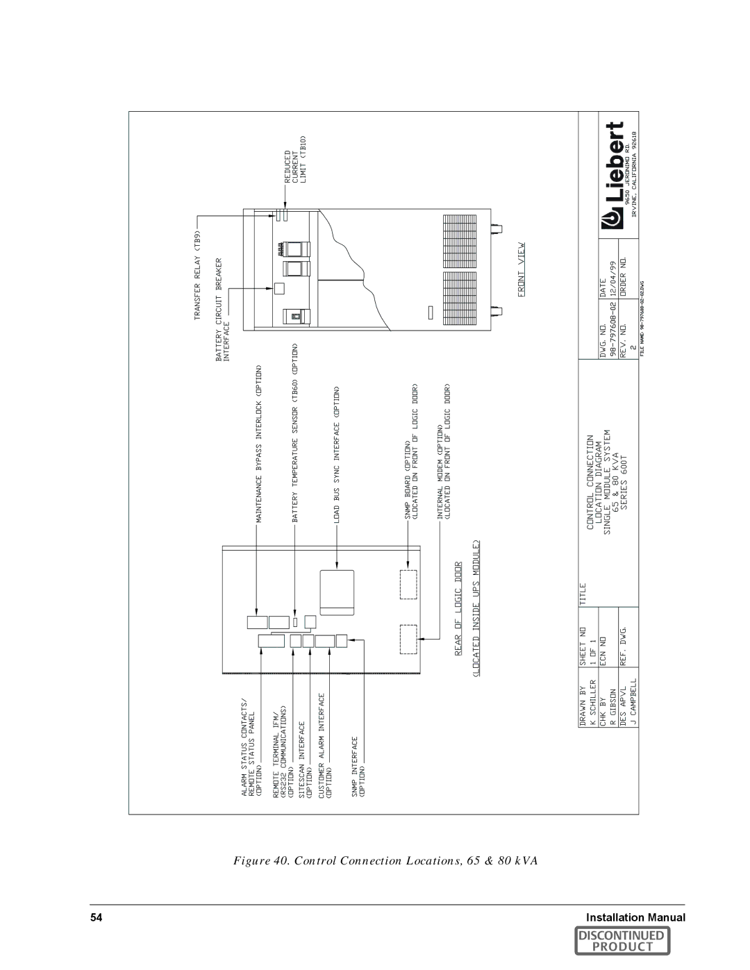 Emerson SERIES 600T manual Control Connection Locations, 65 & 80 kVA 