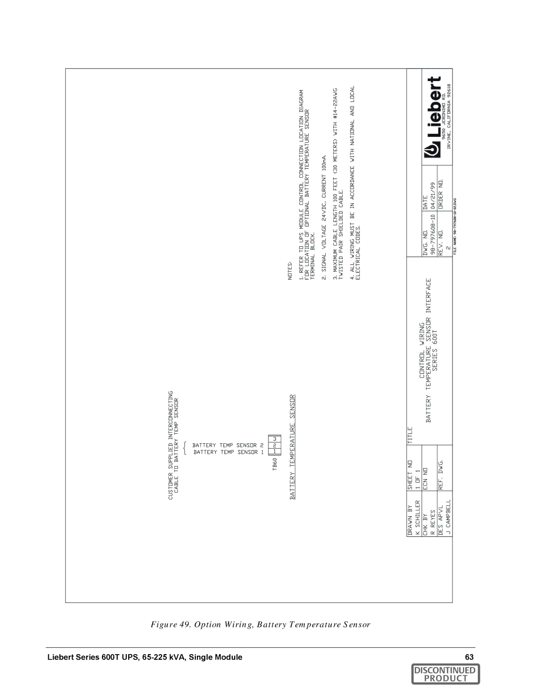 Emerson SERIES 600T manual Option Wiring, Battery Temperature Sensor 