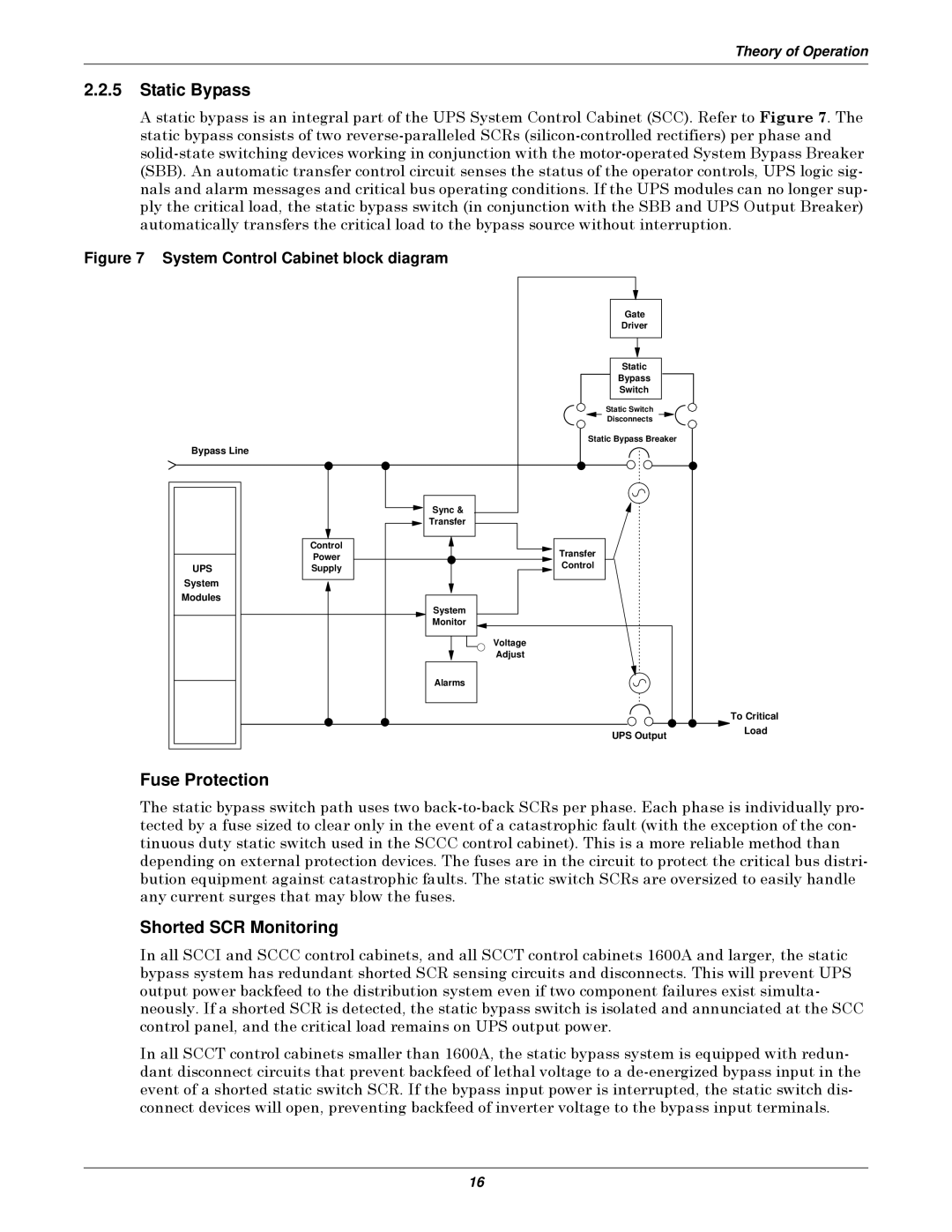 Emerson Series 610 manual Static Bypass, Fuse Protection, Shorted SCR Monitoring, System Control Cabinet block diagram 