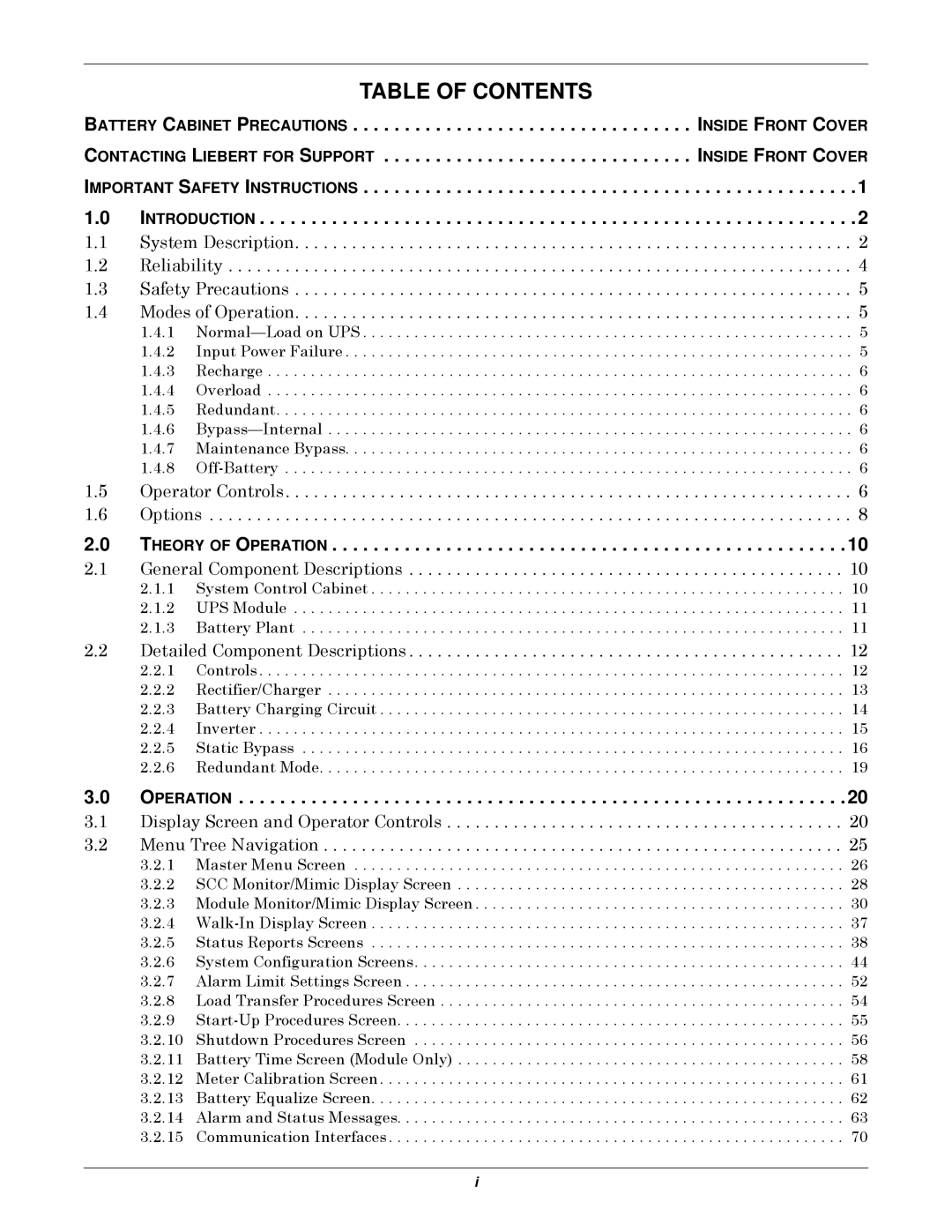 Emerson Series 610 manual Table Of Contents 