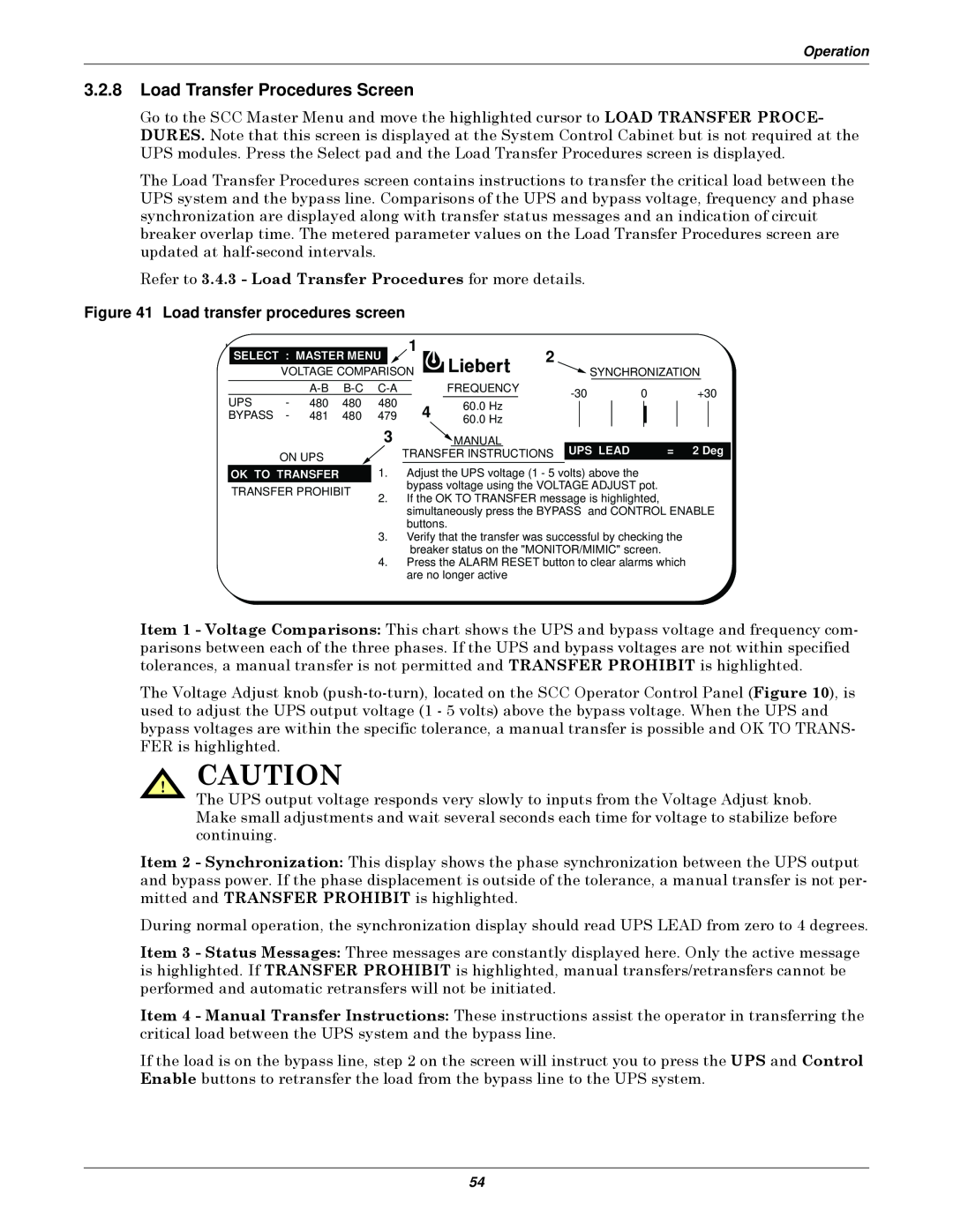 Emerson Series 610 manual Load Transfer Procedures Screen, Load transfer procedures screen 