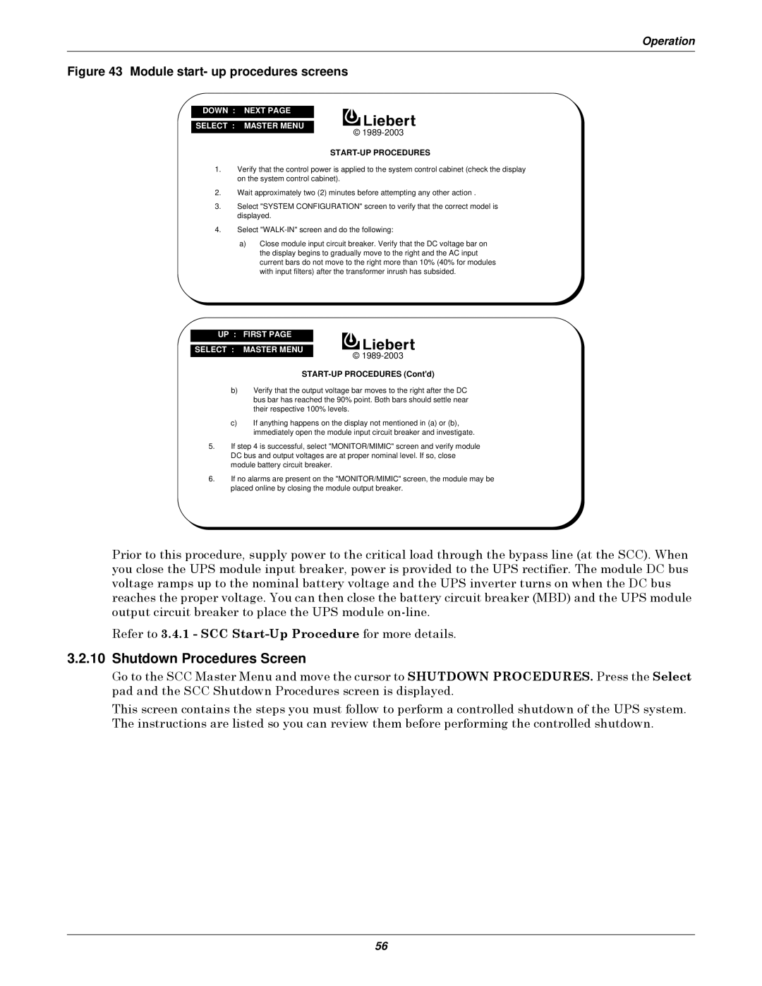 Emerson Series 610 manual Shutdown Procedures Screen, Module start- up procedures screens 