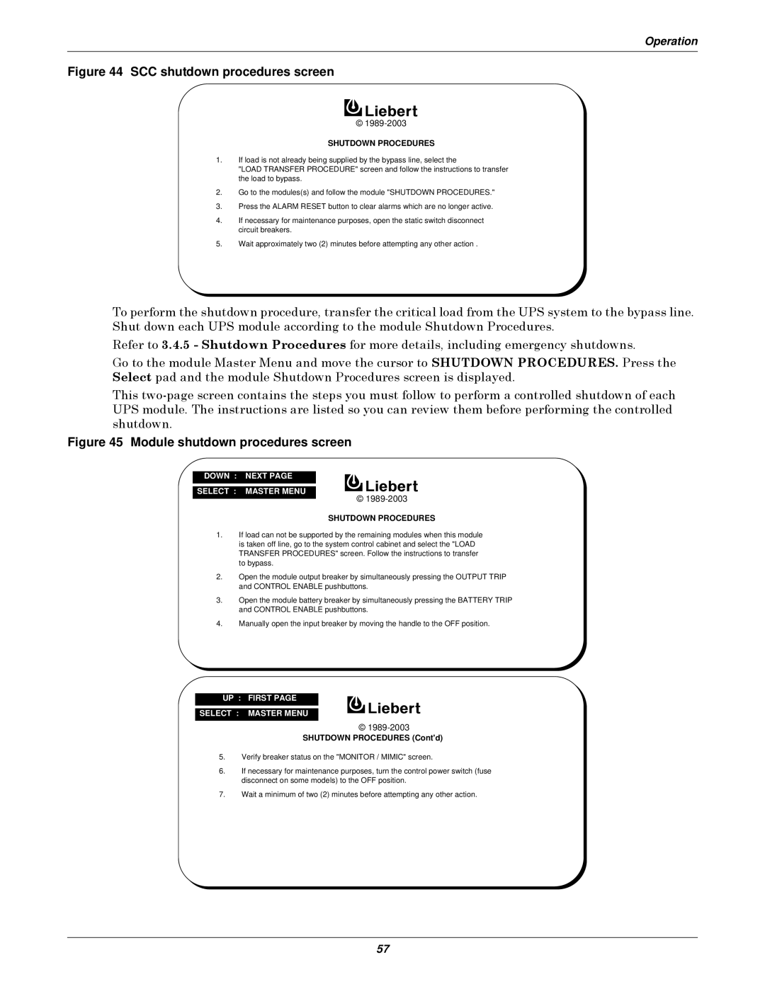 Emerson Series 610 manual SCC shutdown procedures screen, Module shutdown procedures screen 