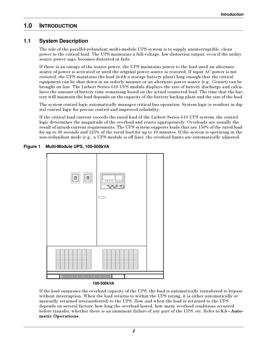 Emerson Series 610 manual System Description, Introduction, Multi-Module UPS, 100-500kVA 