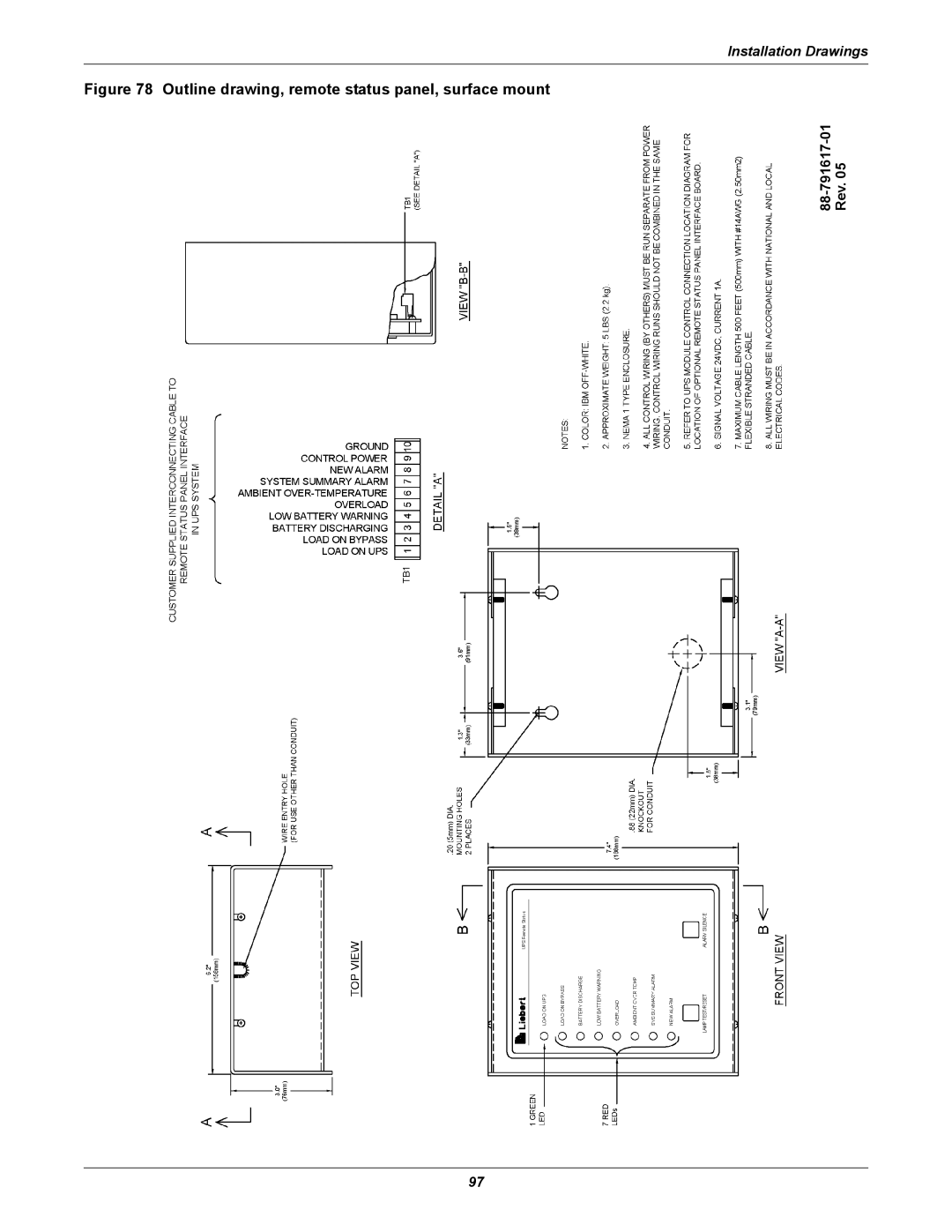 Emerson Series 610 installation manual Outline drawing, remote status panel, surface mount 