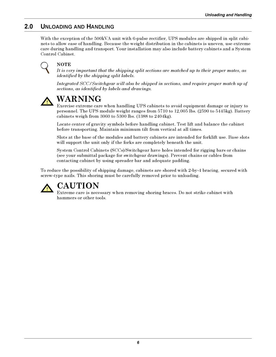 Emerson Series 610 installation manual Unloading and Handling 