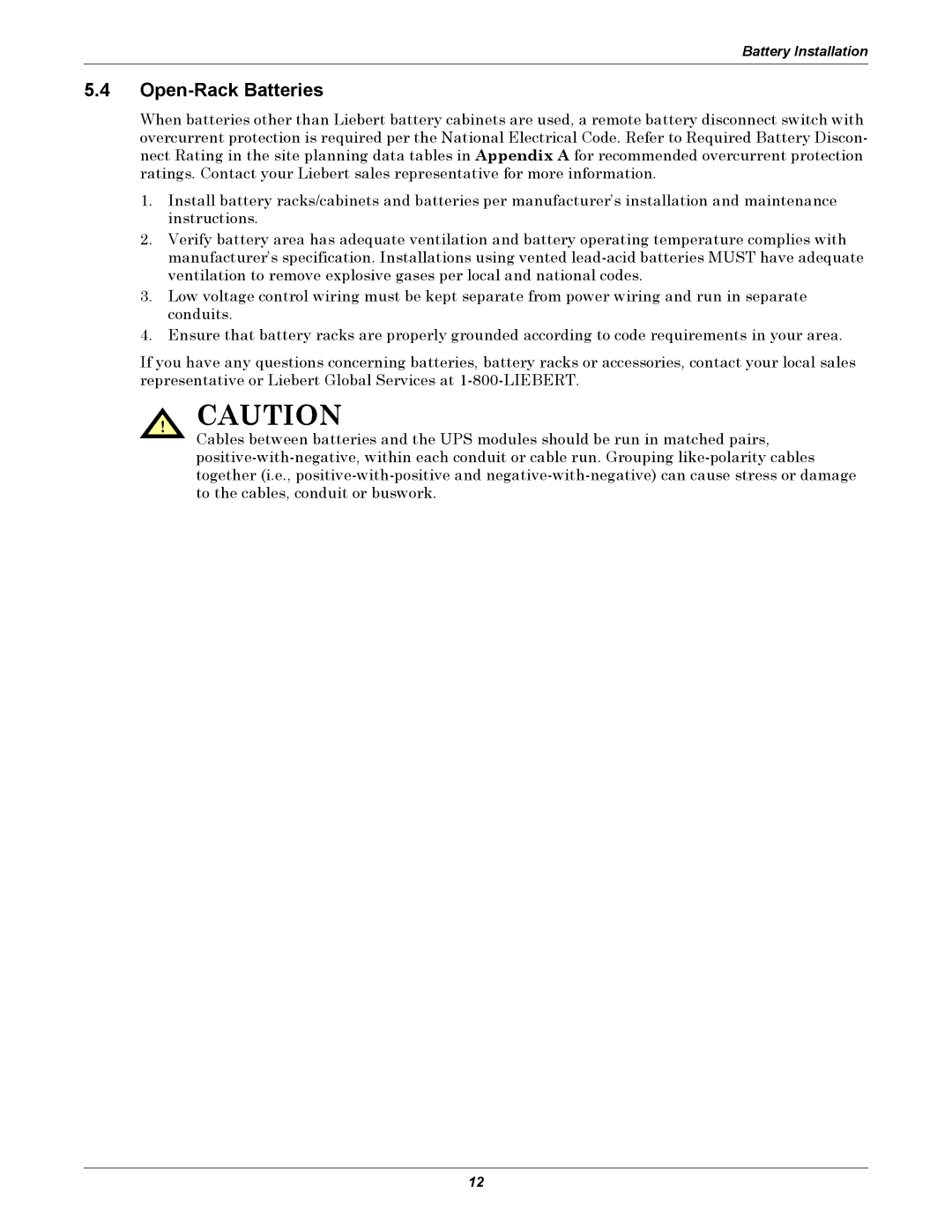 Emerson Series 610 installation manual Open-Rack Batteries 