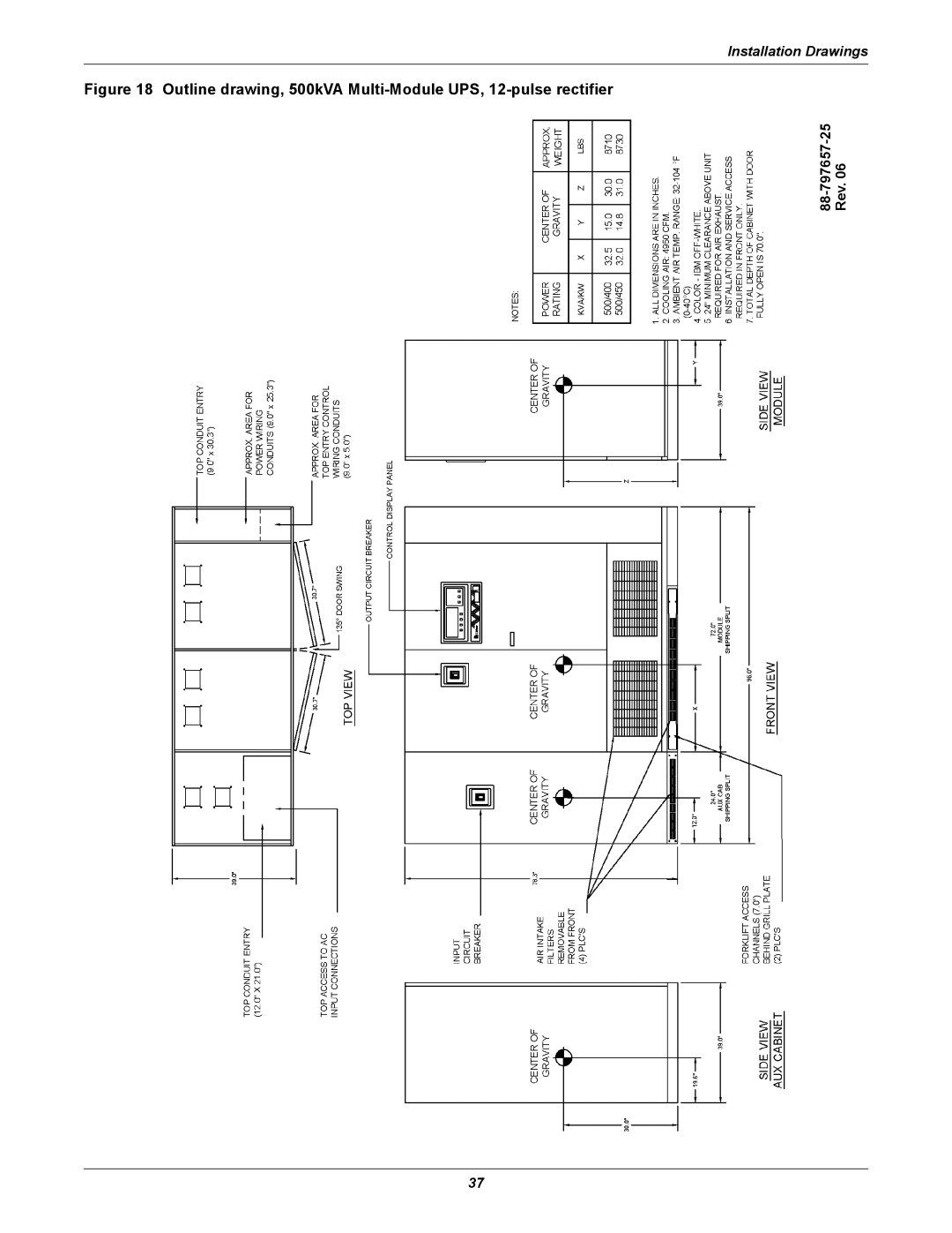 Emerson Series 610 installation manual Outline drawing, 500kVA Multi-Module UPS, 12-pulse rectifier 