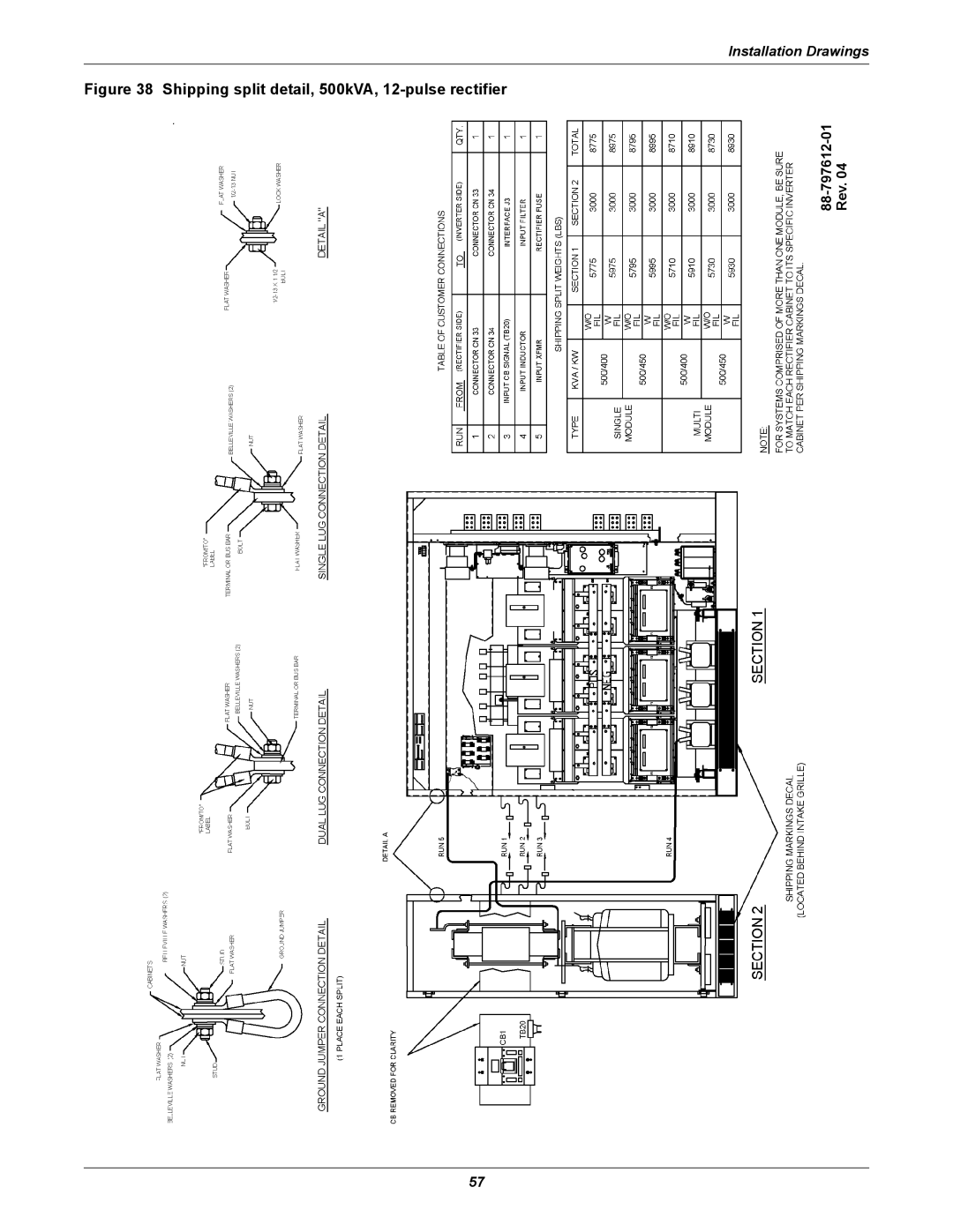 Emerson Series 610 installation manual Shipping split detail, 500kVA, 12-pulse rectifier 