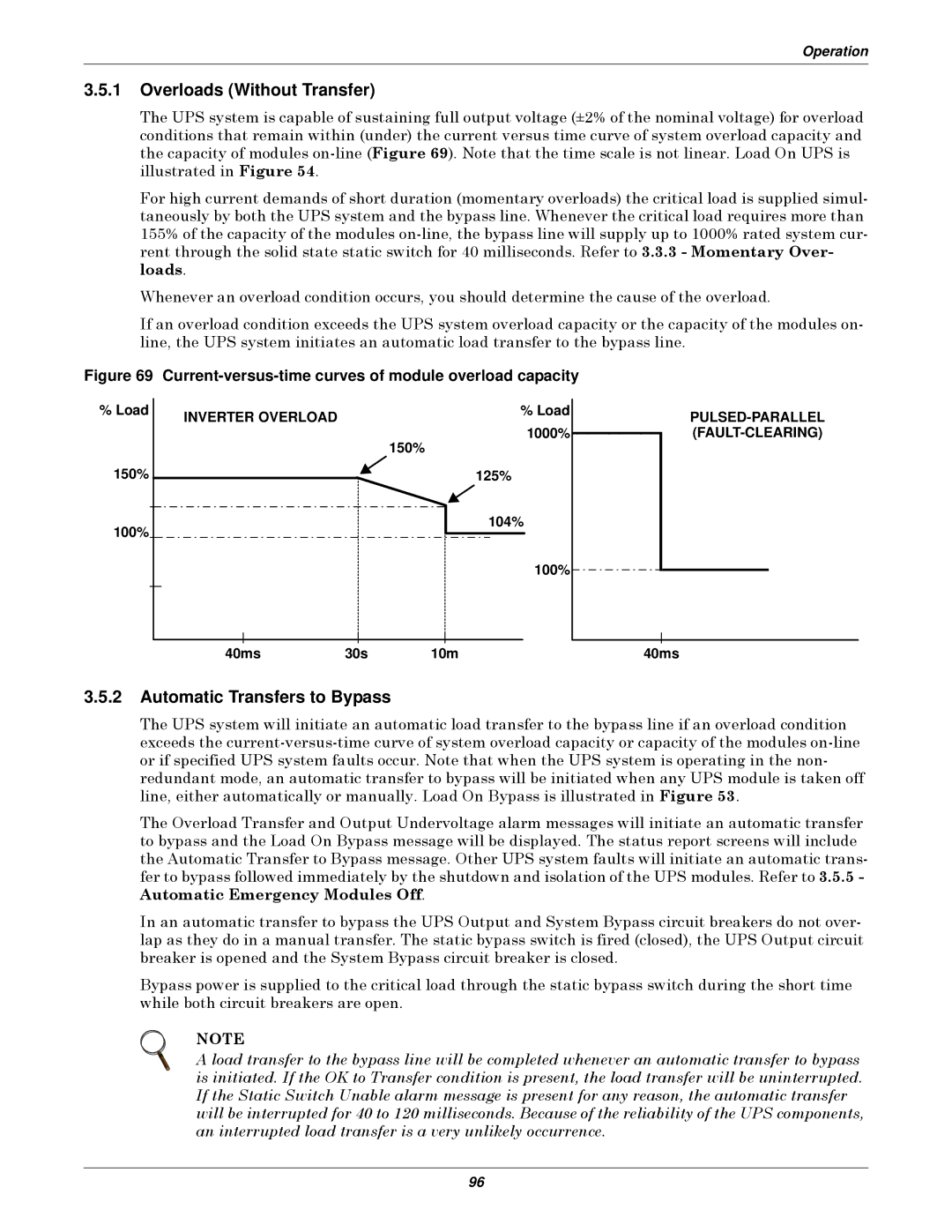 Emerson Series 610 manual Overloads Without Transfer, Automatic Transfers to Bypass, 1000%, 150% 