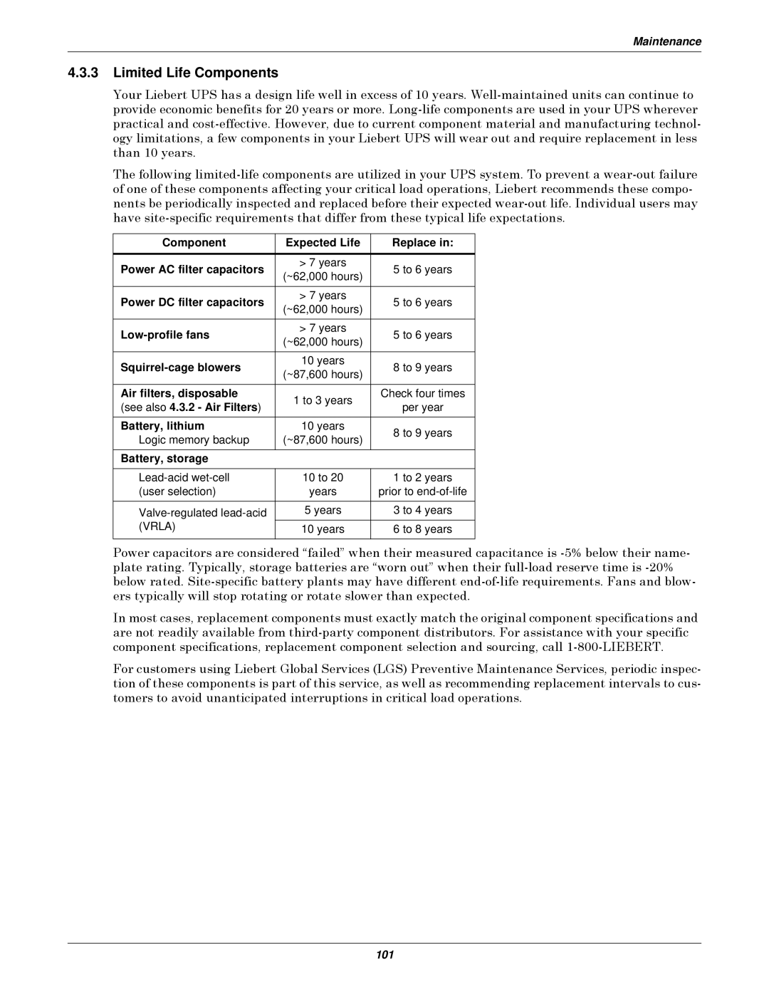 Emerson Series 610 manual Limited Life Components 