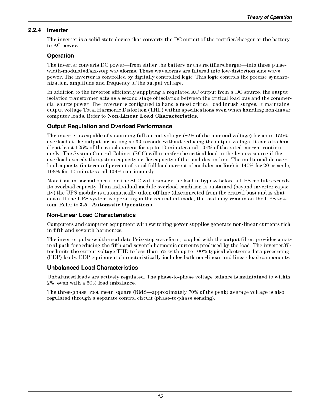 Emerson Series 610 manual Inverter, Output Regulation and Overload Performance, Non-Linear Load Characteristics 