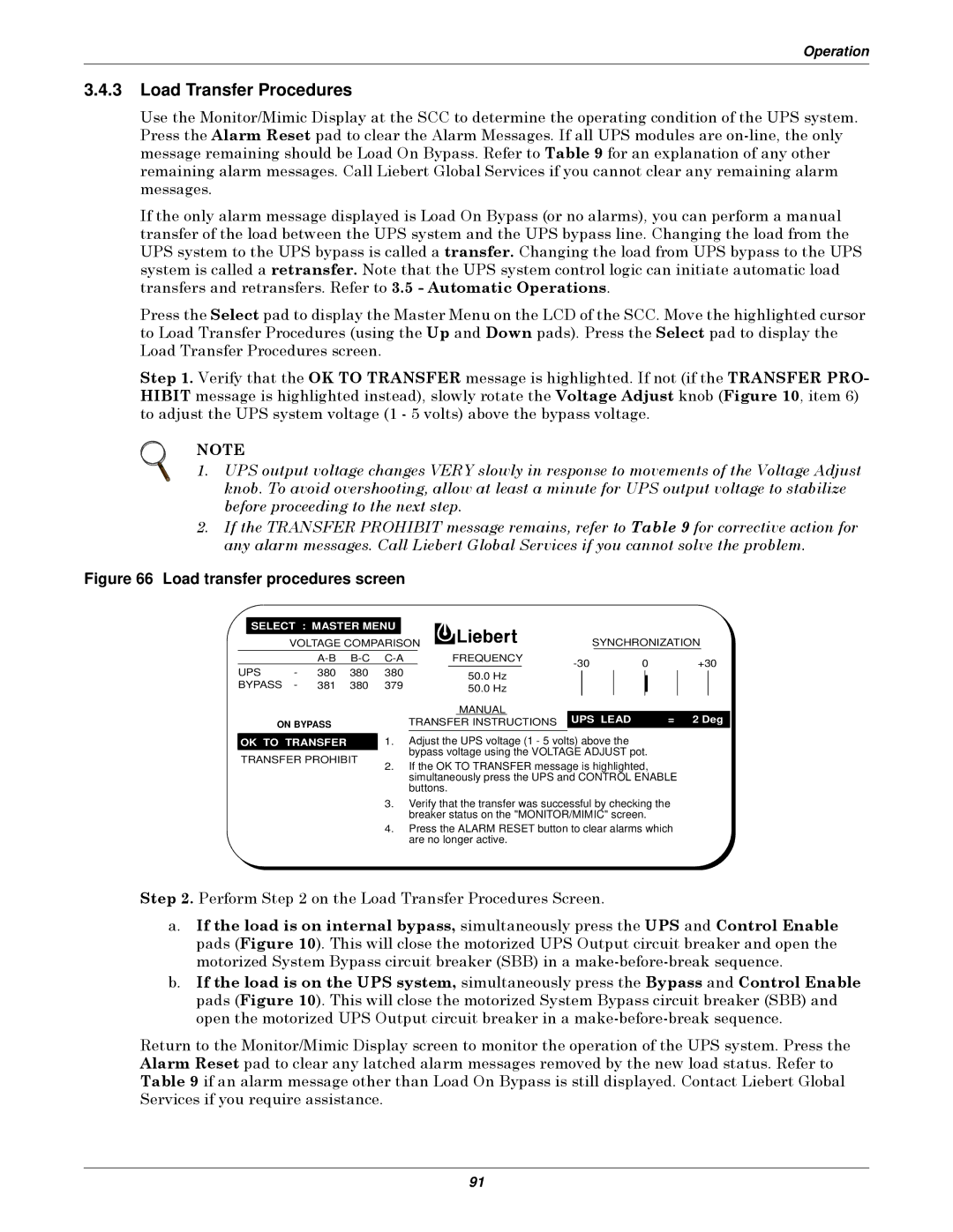 Emerson Series 610 manual Load Transfer Procedures, Manual Transfer Instructions UPS Lead 