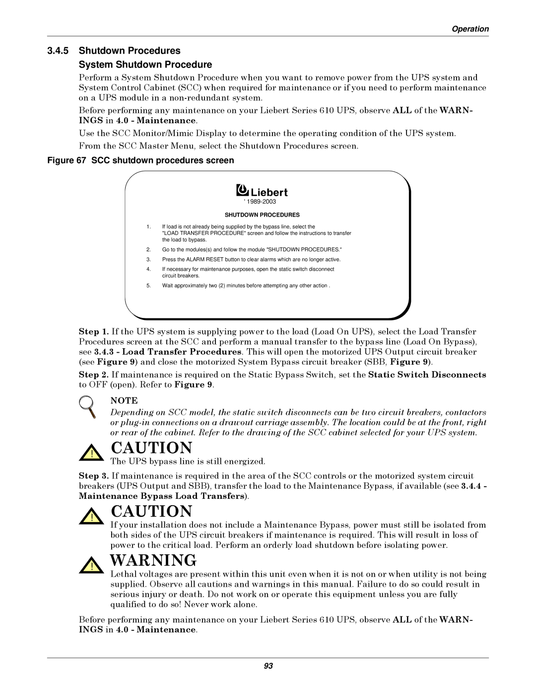 Emerson Series 610 manual Shutdown Procedures System Shutdown Procedure, SCC shutdown procedures screen 