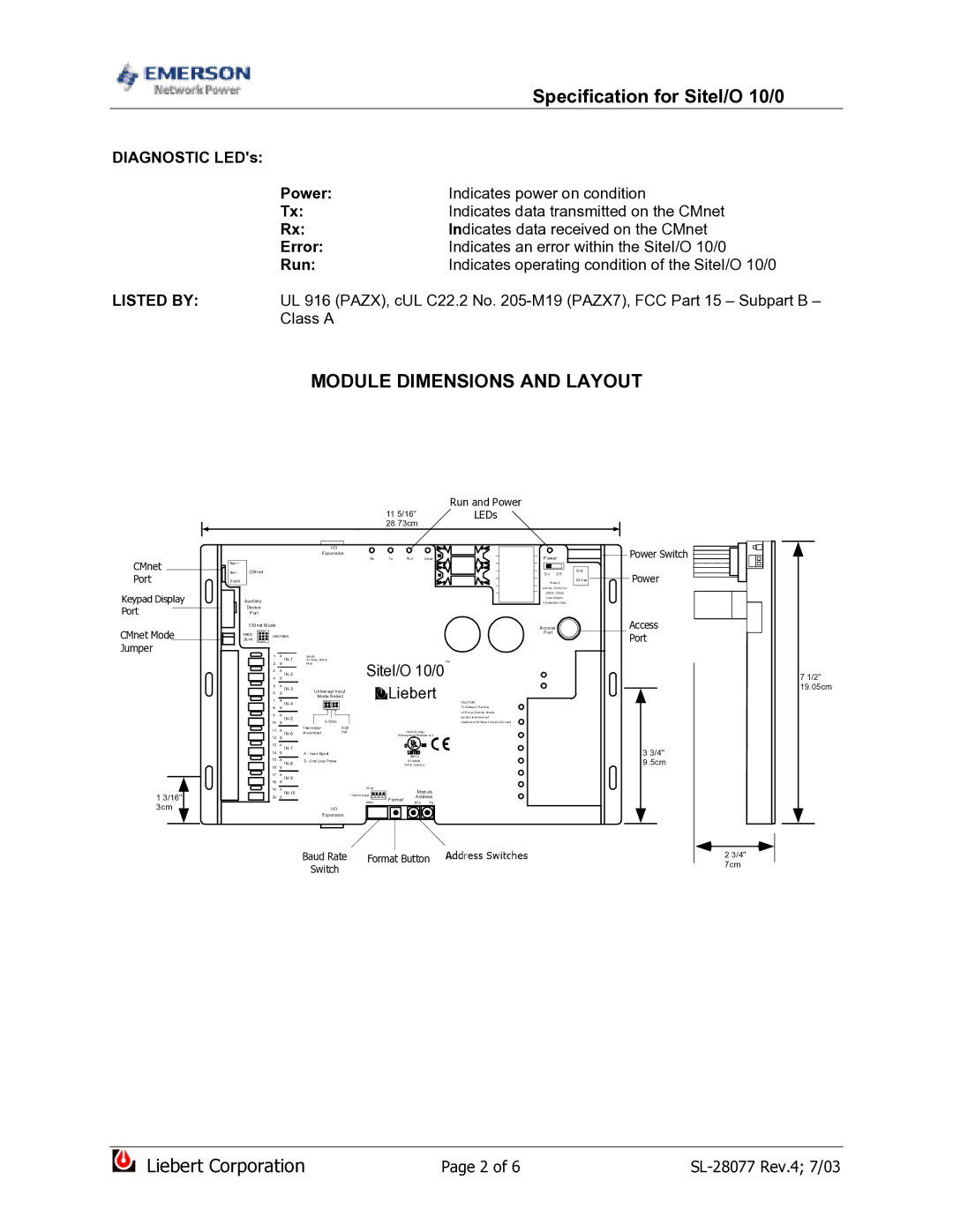 Emerson SiteI/O 10/0, SiteI/O-Line dimensions Module Dimensions and Layout, Liebert 