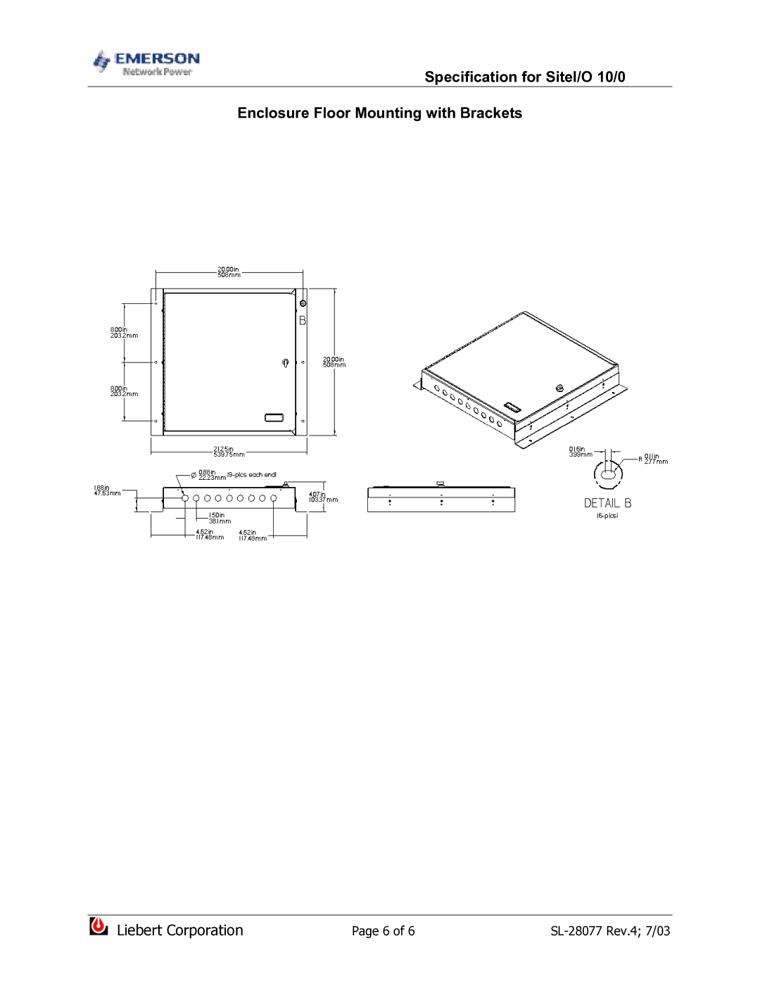 Emerson SiteI/O 10/0, SiteI/O-Line dimensions Liebert Corporation 