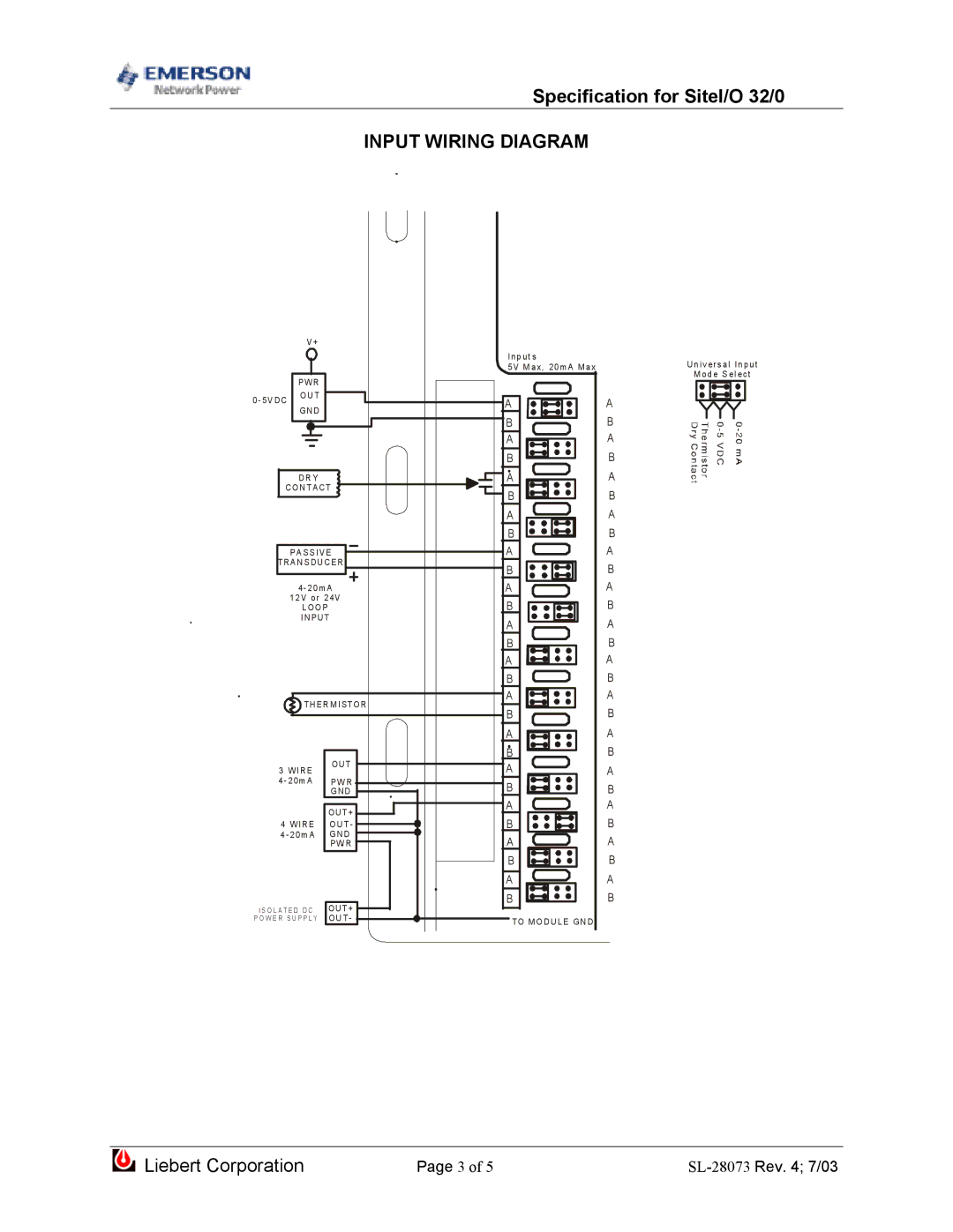 Emerson SiteI/O 32/0 dimensions Input Wiring Diagram 