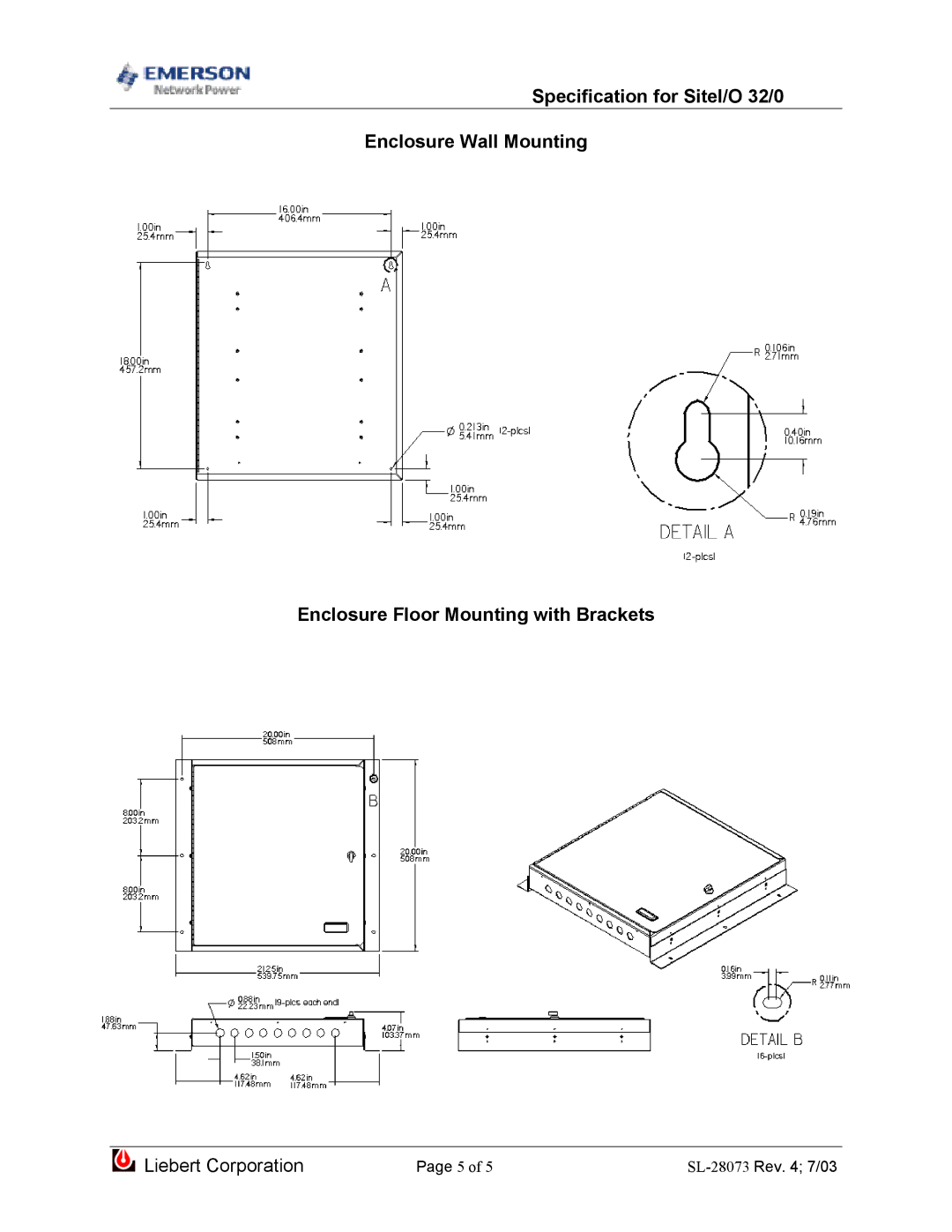 Emerson SiteI/O 32/0 dimensions Liebert Corporation 