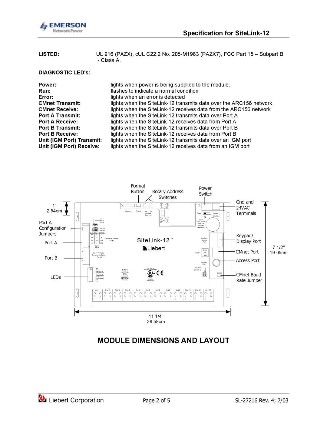 Emerson SiteLink-12 dimensions Module Dimensions and Layout 