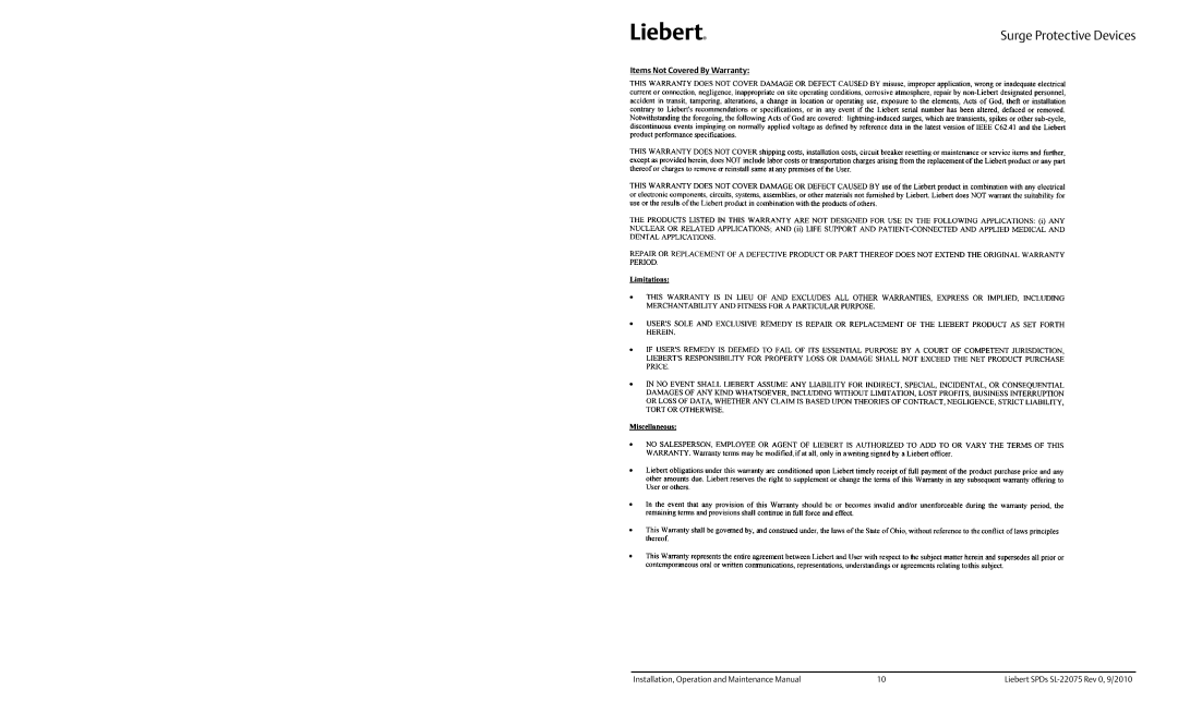 Emerson SL-22075 specifications Items Not Covered By Warranty 