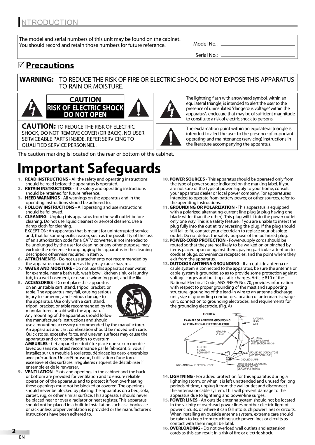 Emerson SLC195EM8 2 owner manual Introduction, Precautions 